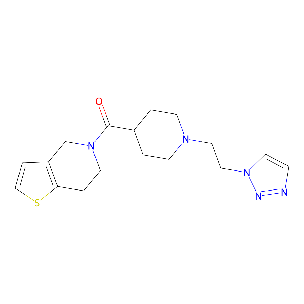 4-{4H,5H,6H,7H-thieno[3,2-c]pyridine-5-carbonyl}-1-[2-(1H-1,2,3-triazol-1-yl)ethyl]piperidine molecular structure, CAS 3054589-55-5