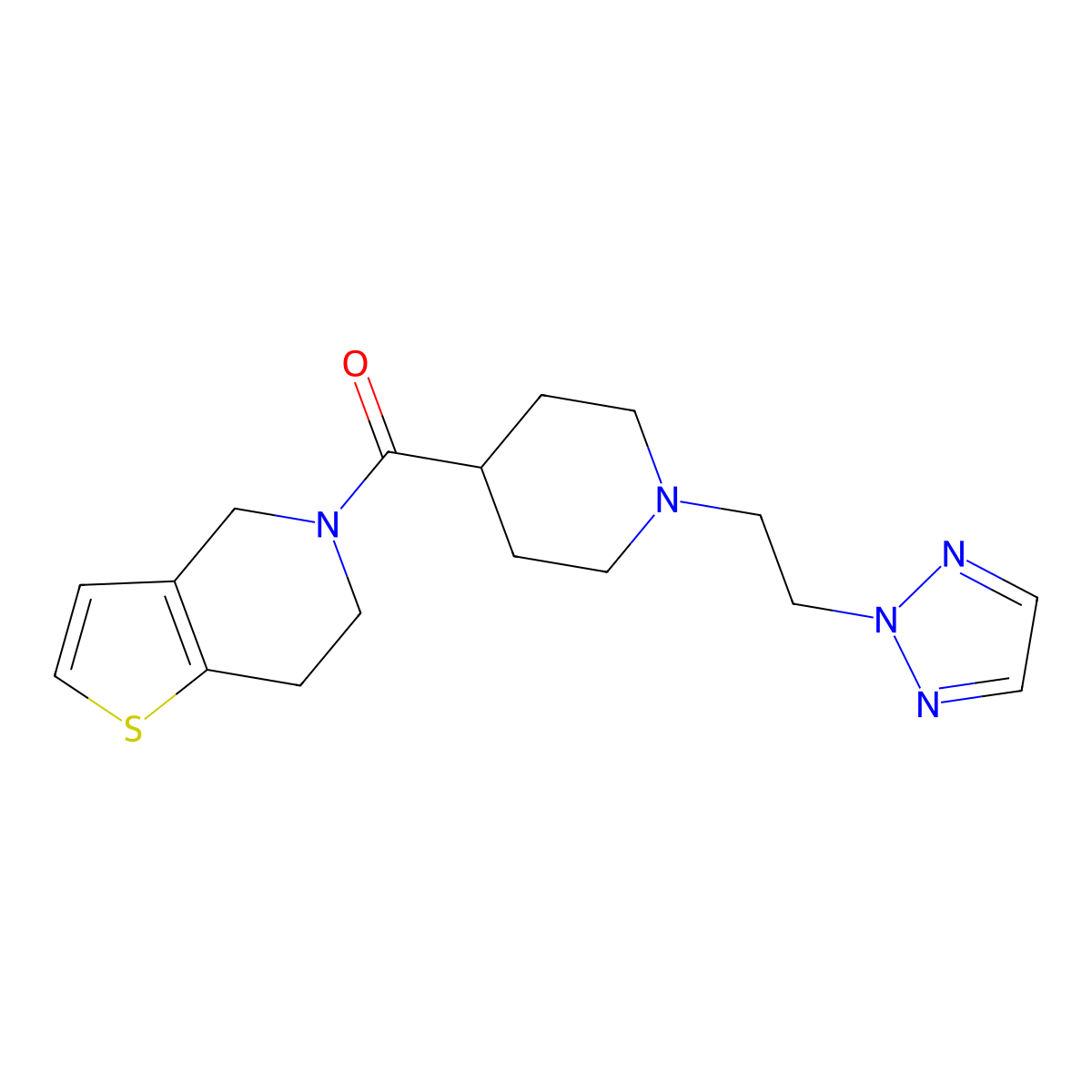 4-{4H,5H,6H,7H-thieno[3,2-c]pyridine-5-carbonyl}-1-[2-(2H-1,2,3-triazol-2-yl)ethyl]piperidine molecular structure, CAS 3054589-56-6