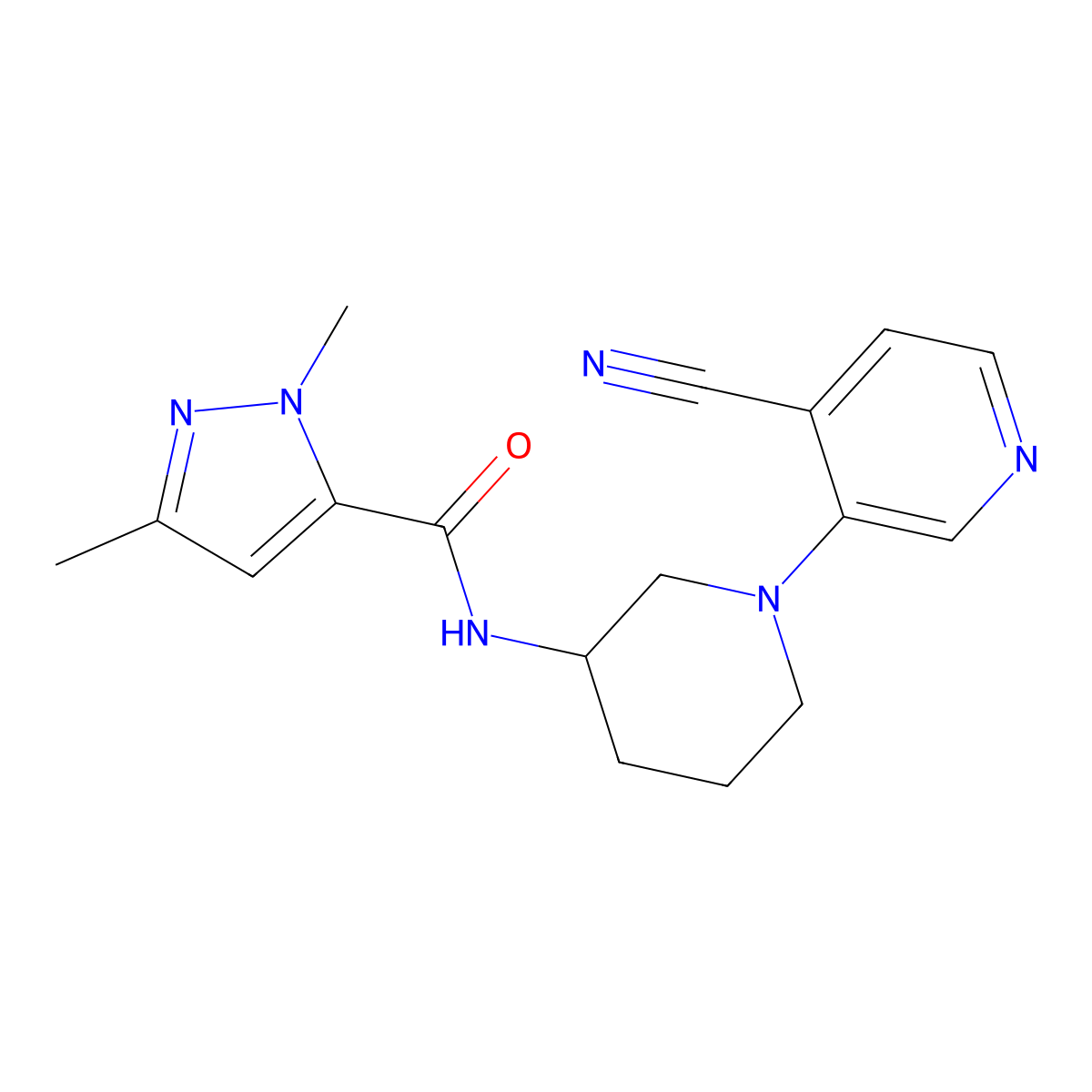 N-[1-(4-cyanopyridin-3-yl)piperidin-3-yl]-1,3-dimethyl-1H-pyrazole-5-carboxamide molecular structure, CAS 3054589-60-2