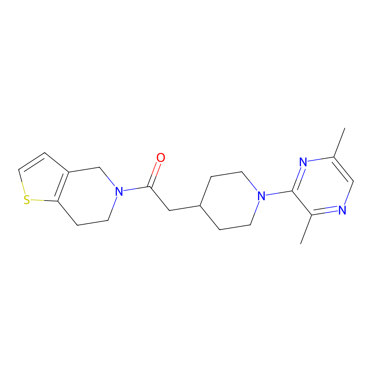 2-[1-(3,6-dimethylpyrazin-2-yl)piperidin-4-yl]-1-{4H,5H,6H,7H-thieno[3,2-c]pyridin-5-yl}ethan-1-one molecular structure, CAS 3054589-61-3