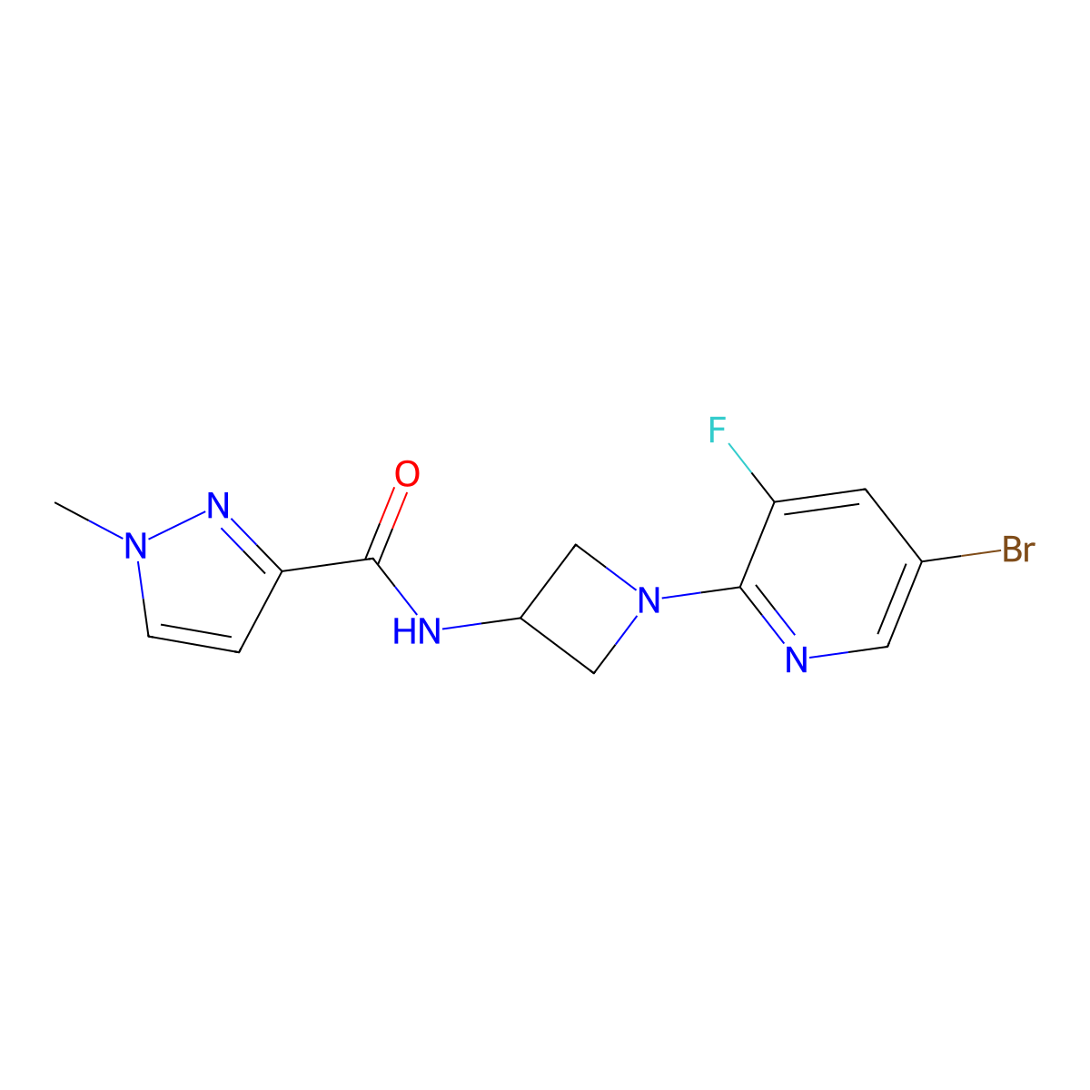 N-[1-(5-bromo-3-fluoropyridin-2-yl)azetidin-3-yl]-1-methyl-1H-pyrazole-3-carboxamide molecular structure, CAS 3054589-63-5