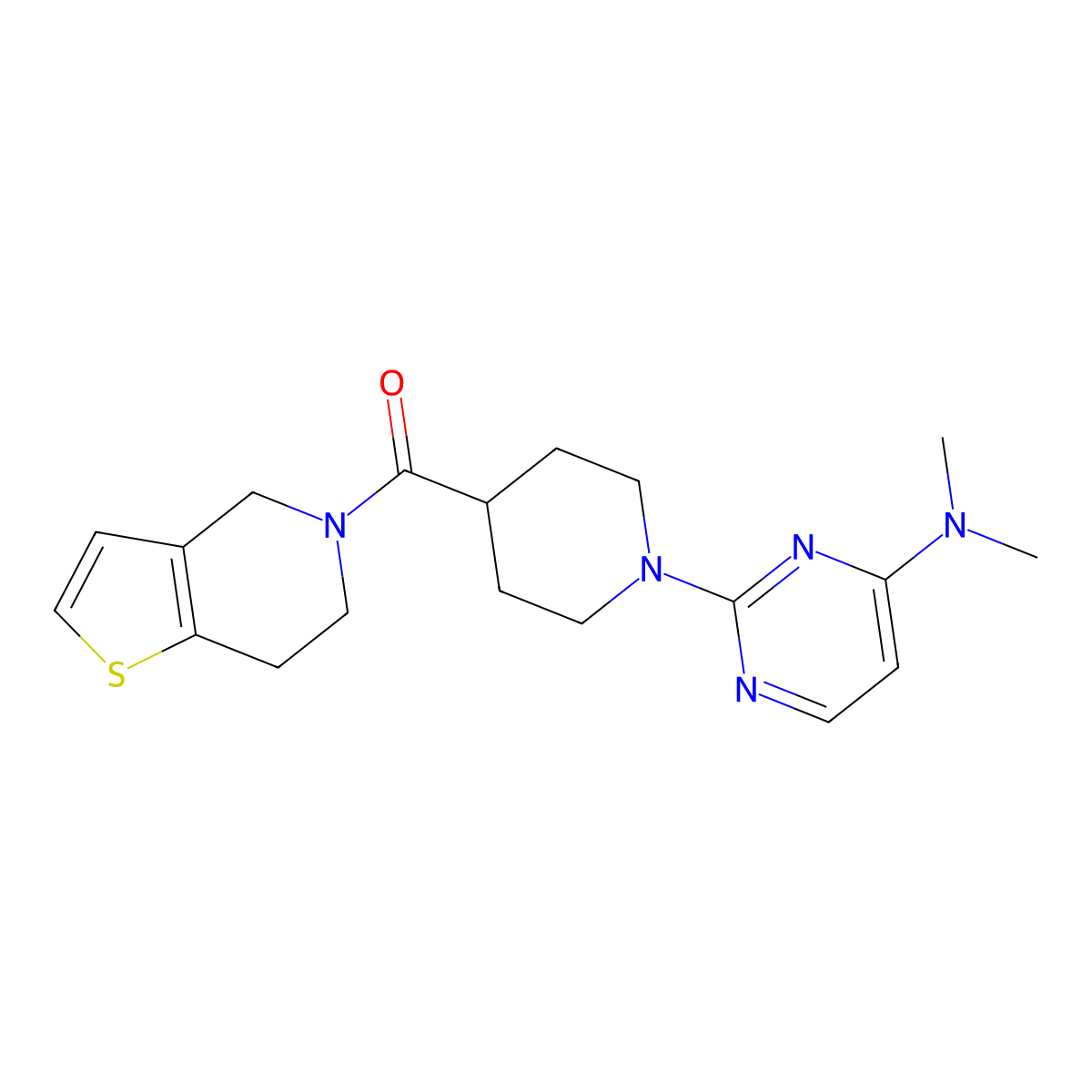 N,N-dimethyl-2-(4-{4H,5H,6H,7H-thieno[3,2-c]pyridine-5-carbonyl}piperidin-1-yl)pyrimidin-4-amine molecular structure, CAS 3054589-71-5