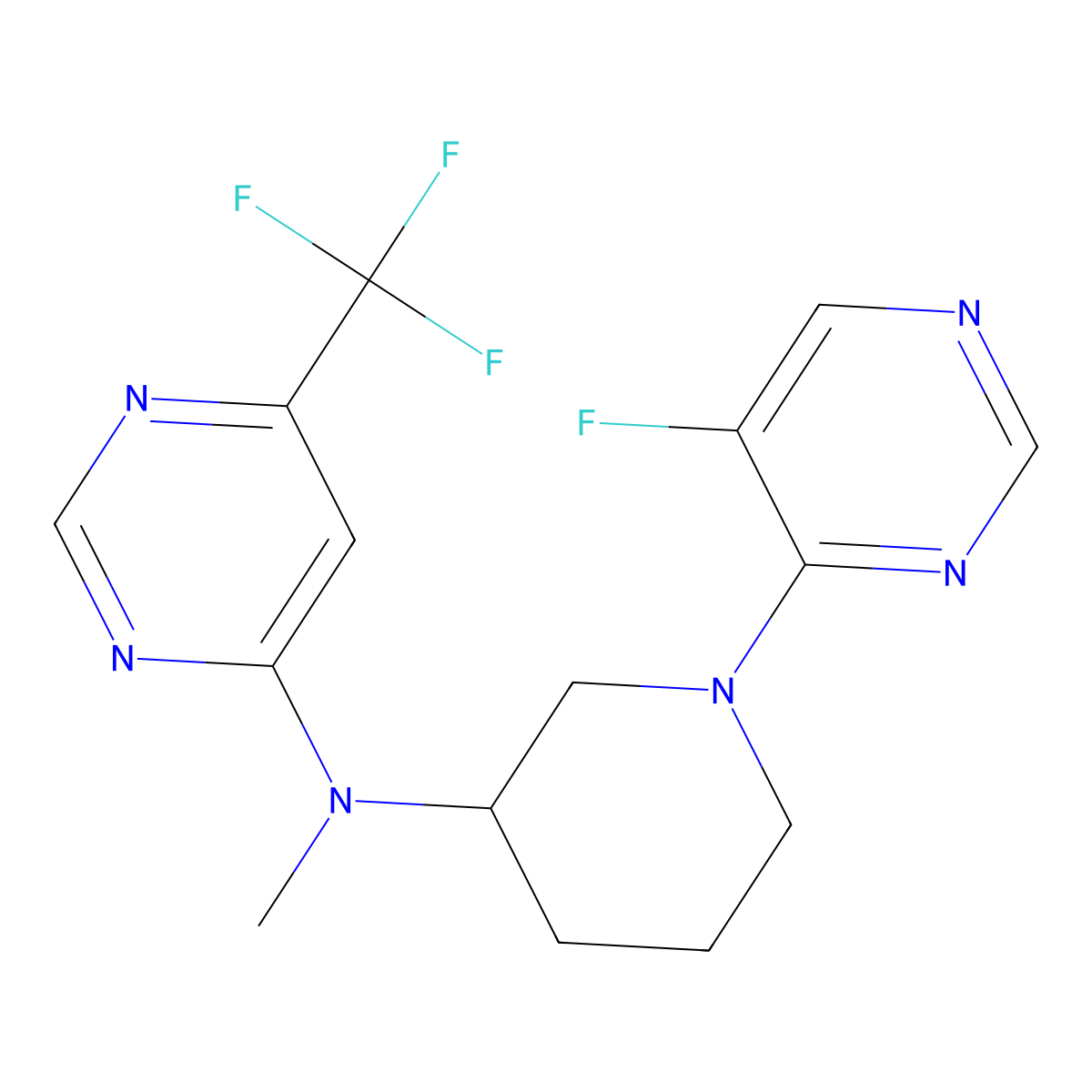N-[1-(5-fluoropyrimidin-4-yl)piperidin-3-yl]-N-methyl-6-(trifluoromethyl)pyrimidin-4-amine molecular structure, CAS 3054589-73-7