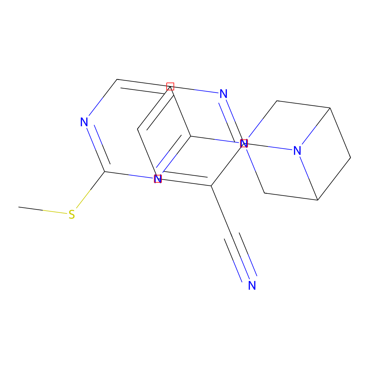 2-{3-[2-(Methylsulfanyl)pyrimidin-4-yl]-3,6-diazabicyclo[3.1.1]heptan-6-yl}pyridine-3-carbonitrile molecular structure, CAS 3054589-74-8