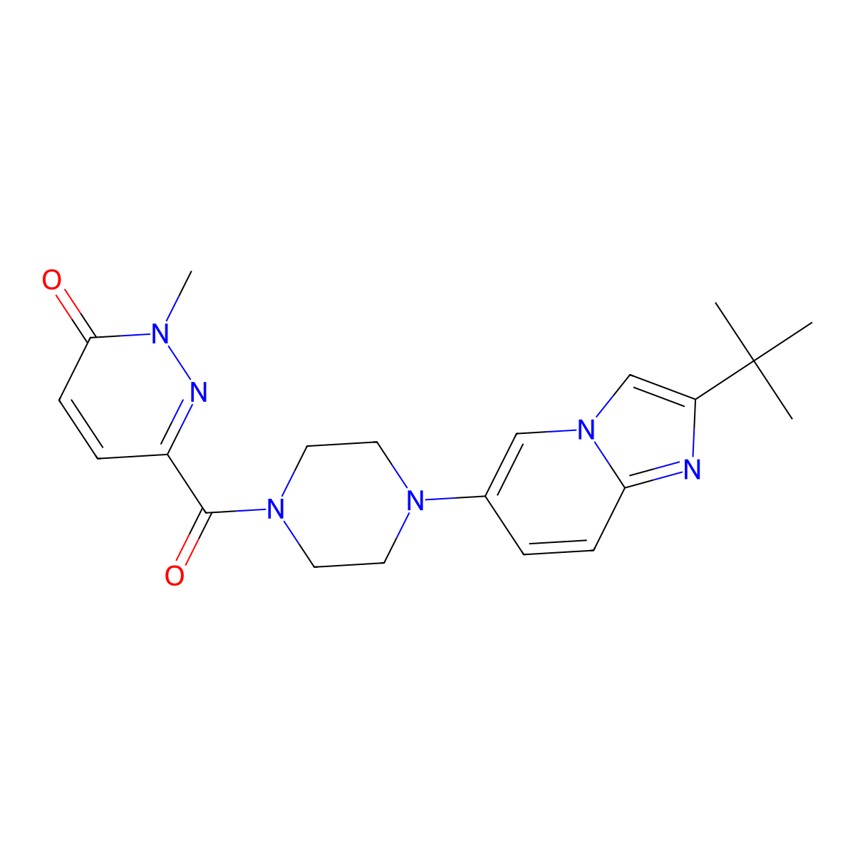 6-[4-(2-Tert-butylimidazo[1,2-a]pyridin-6-yl)piperazine-1-carbonyl]-2-methylpyridazin-3-one molecular structure, CAS 3054589-75-9