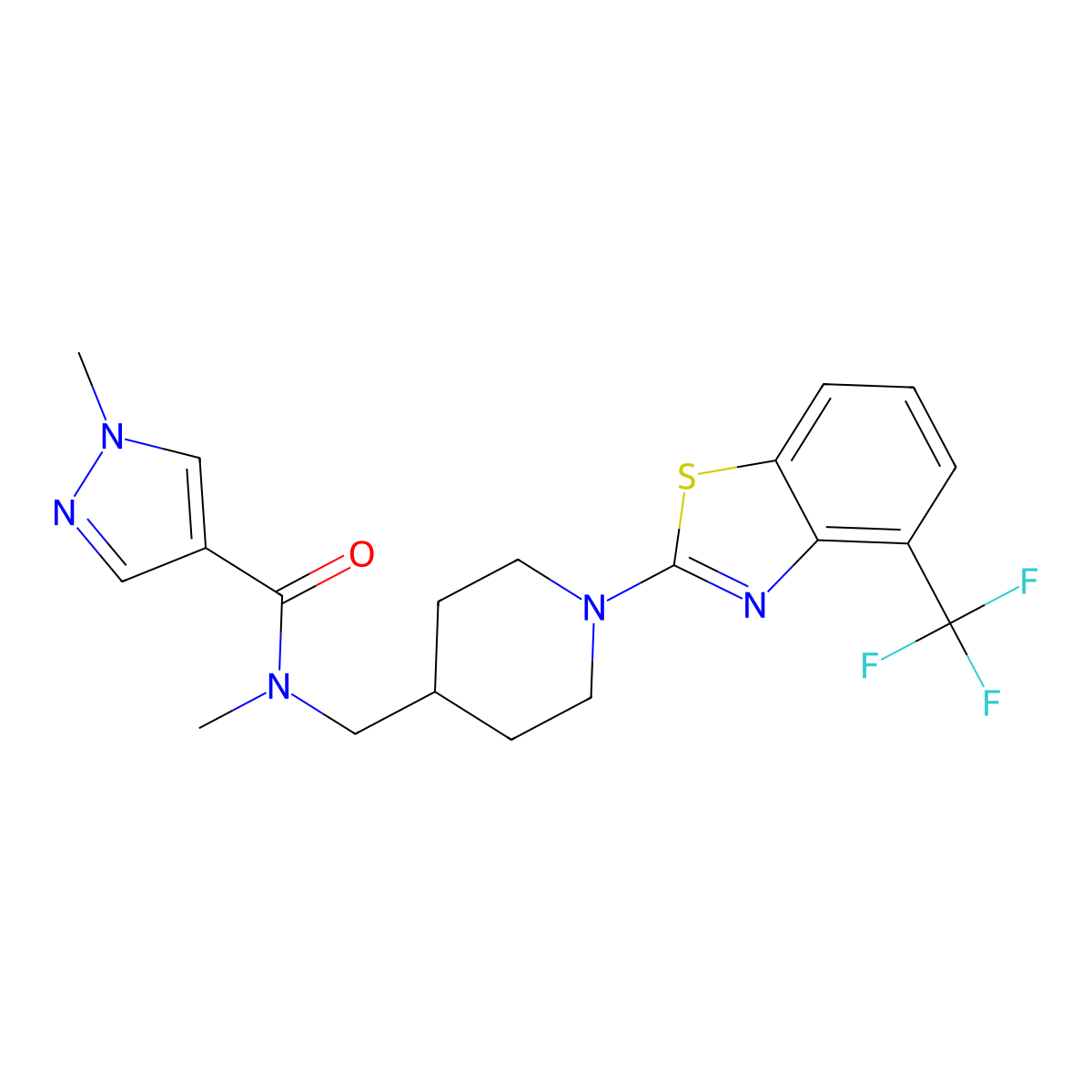 N,1-dimethyl-N-({1-[4-(trifluoromethyl)-1,3-benzothiazol-2-yl]piperidin-4-yl}methyl)-1H-pyrazole-4-carboxamide molecular structure, CAS 3054589-76-0