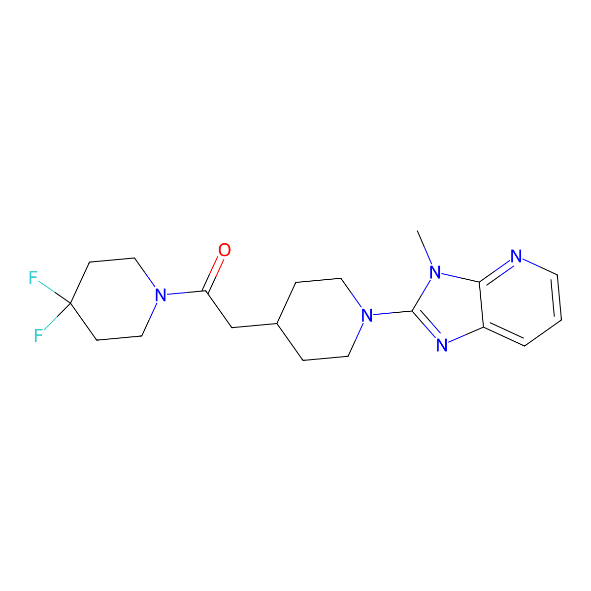 1-(4,4-difluoropiperidin-1-yl)-2-(1-{3-methyl-3H-imidazo[4,5-b]pyridin-2-yl}piperidin-4-yl)ethan-1-one molecular structure, CAS 3054589-78-2