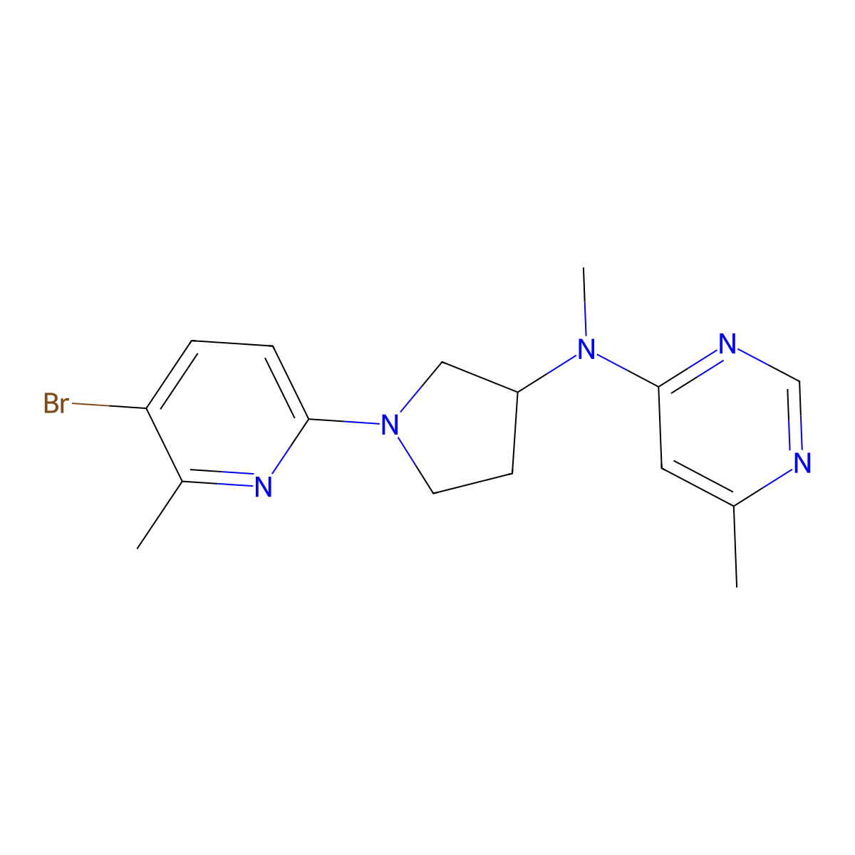 N-[1-(5-bromo-6-methylpyridin-2-yl)pyrrolidin-3-yl]-N,6-dimethylpyrimidin-4-amine molecular structure, CAS 3054589-80-6