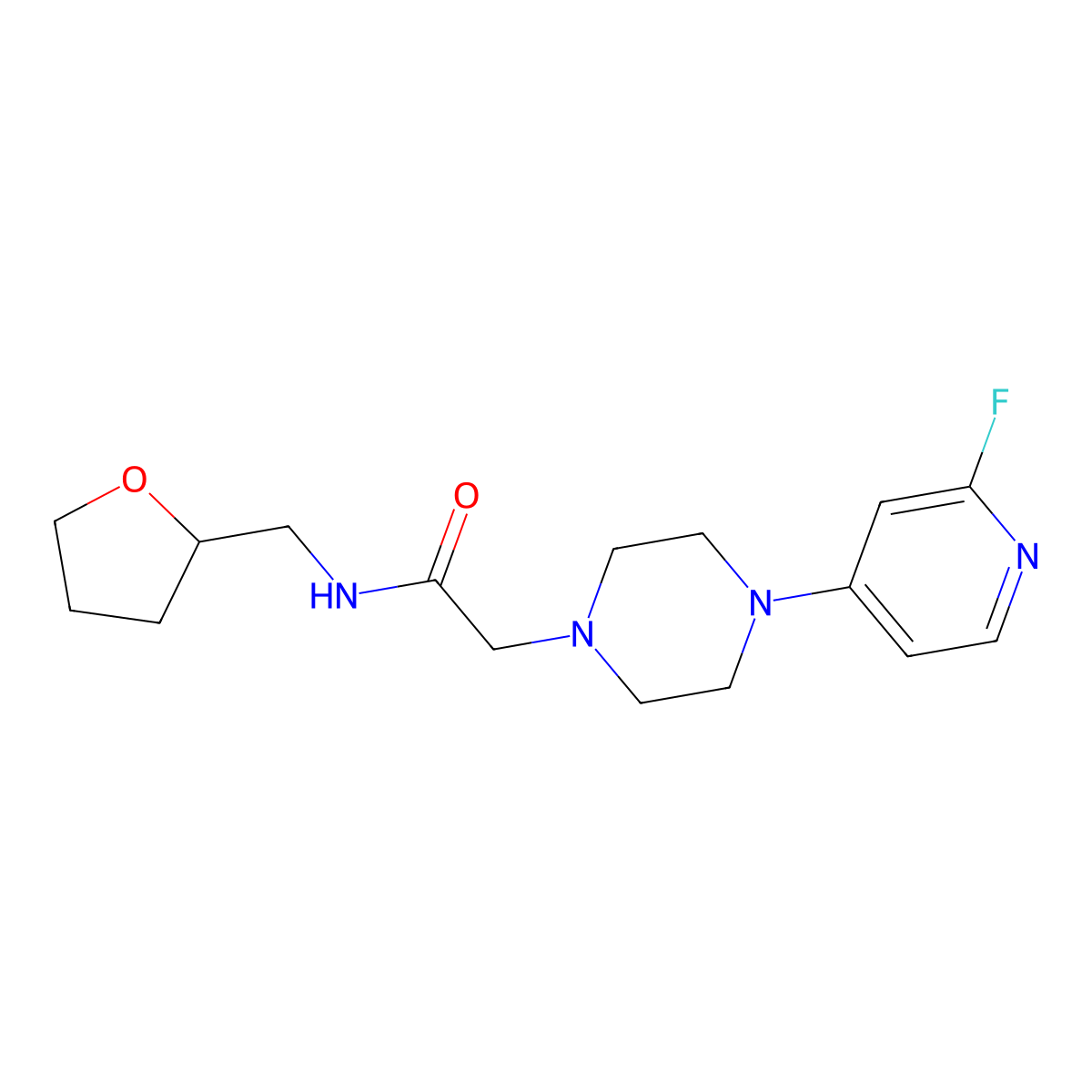2-[4-(2-fluoropyridin-4-yl)piperazin-1-yl]-N-[(oxolan-2-yl)methyl]acetamide molecular structure, CAS 3054589-95-3