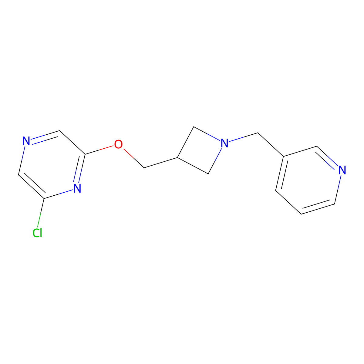 2-Chloro-6-({1-[(pyridin-3-yl)methyl]azetidin-3-yl}methoxy)pyrazine molecular structure, CAS 3054589-97-5