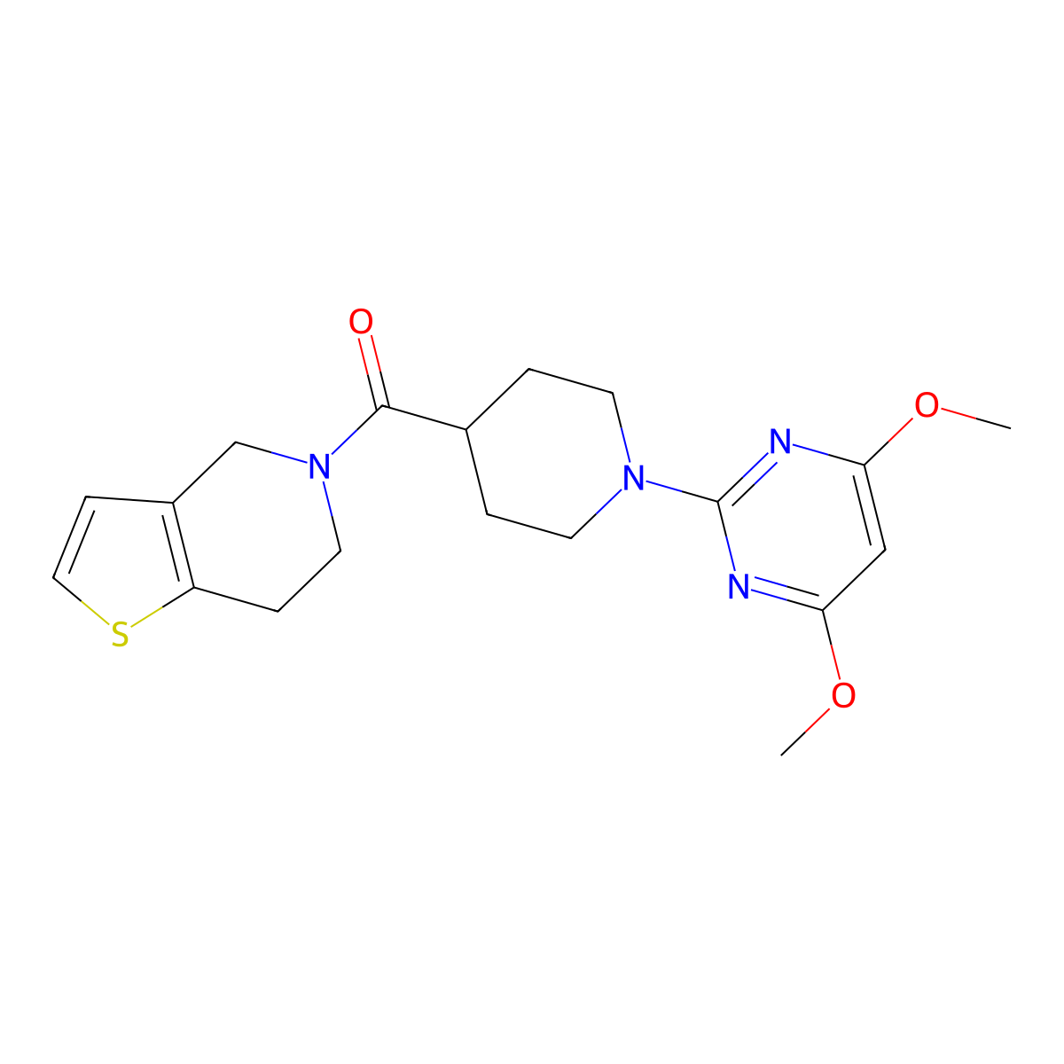 4,6-dimethoxy-2-(4-{4H,5H,6H,7H-thieno[3,2-c]pyridine-5-carbonyl}piperidin-1-yl)pyrimidine molecular structure, CAS 3054590-00-7