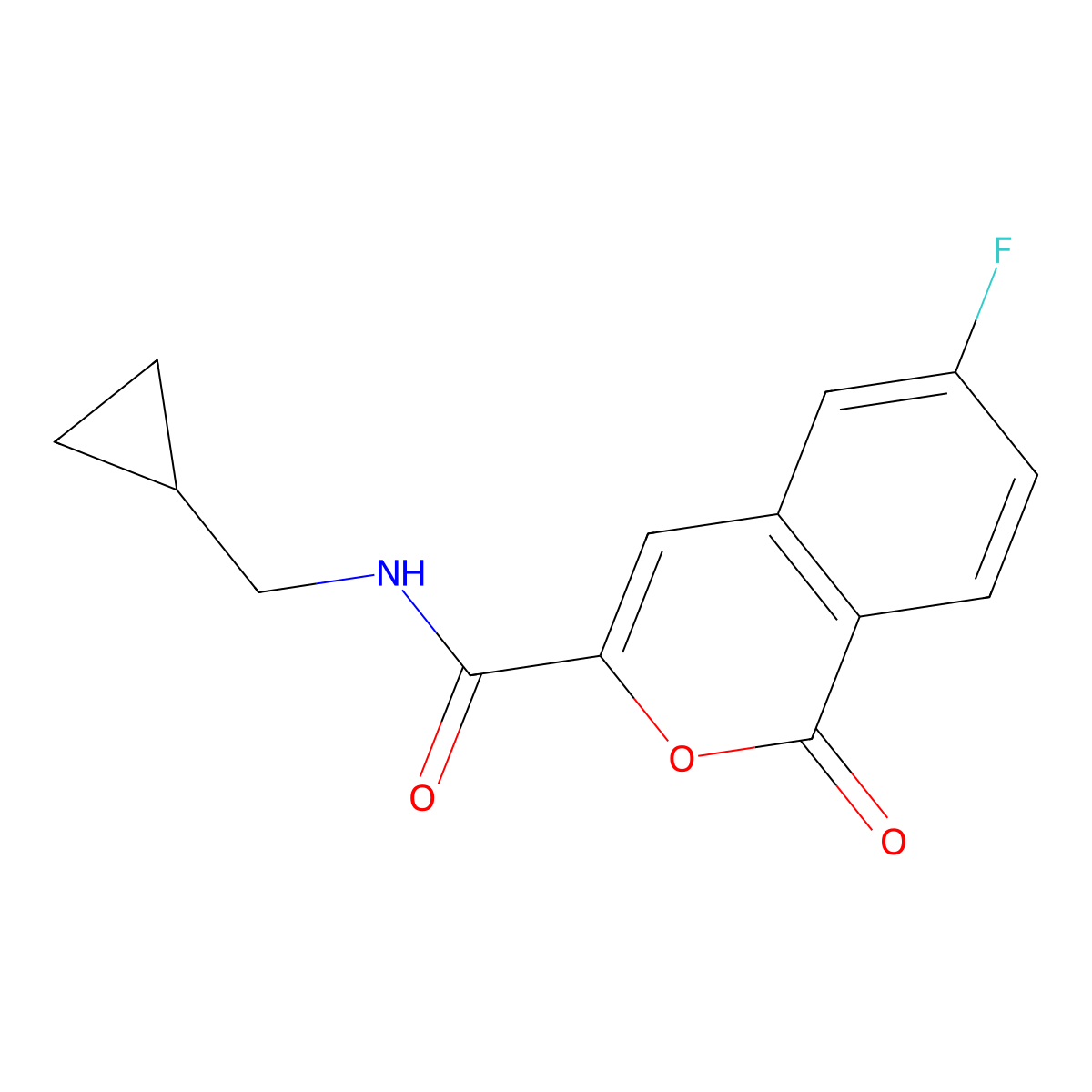N-(cyclopropylmethyl)-6-fluoro-1-oxo-1H-isochromene-3-carboxamide molecular structure, CAS 3054590-02-9