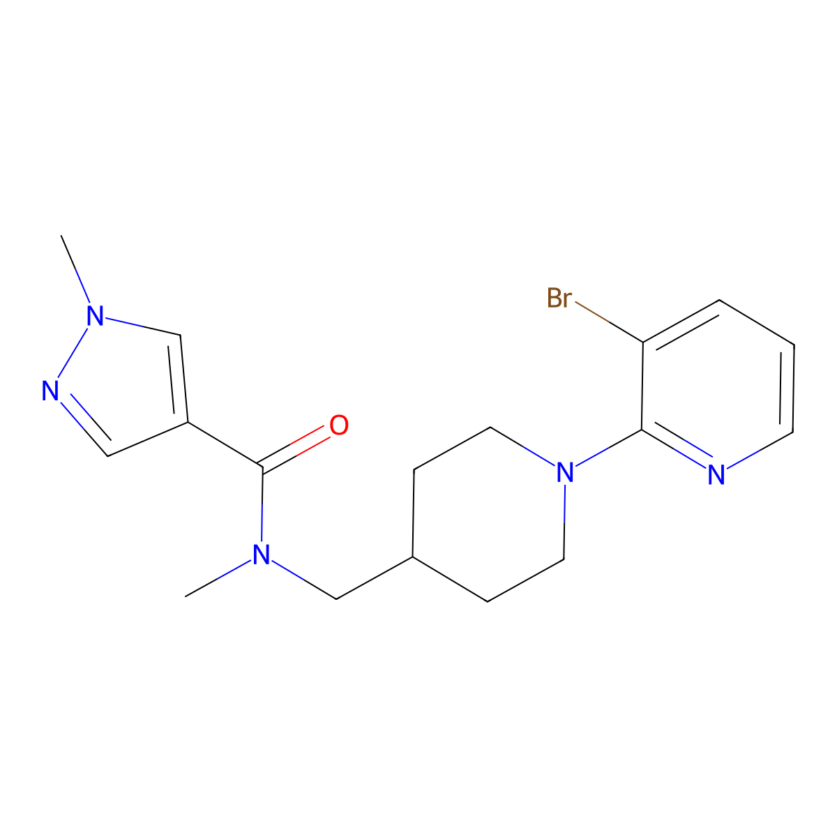 N-{[1-(3-bromopyridin-2-yl)piperidin-4-yl]methyl}-N,1-dimethyl-1H-pyrazole-4-carboxamide molecular structure, CAS 3054590-08-5
