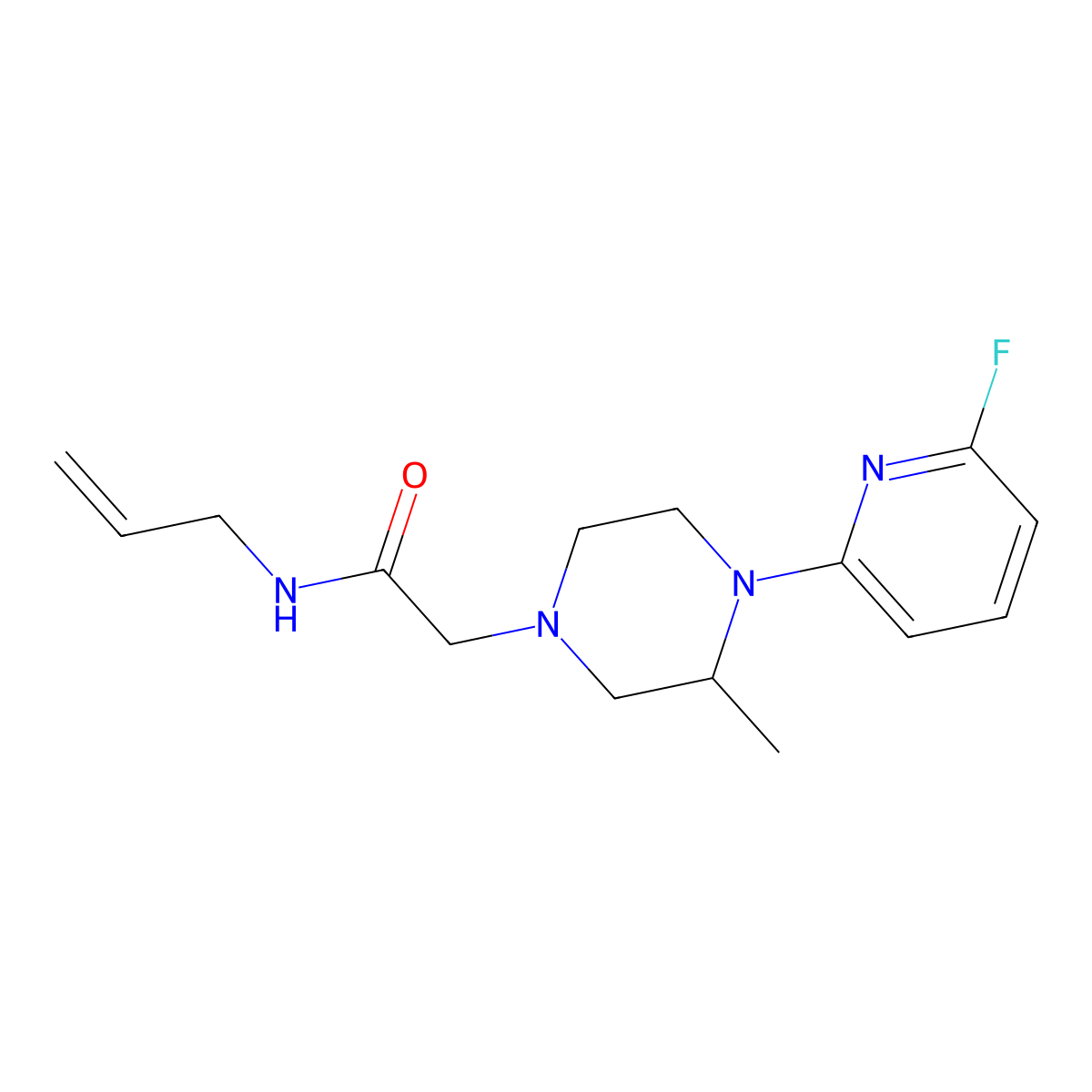 2-[4-(6-fluoropyridin-2-yl)-3-methylpiperazin-1-yl]-N-(prop-2-en-1-yl)acetamide molecular structure, CAS 3054590-09-6