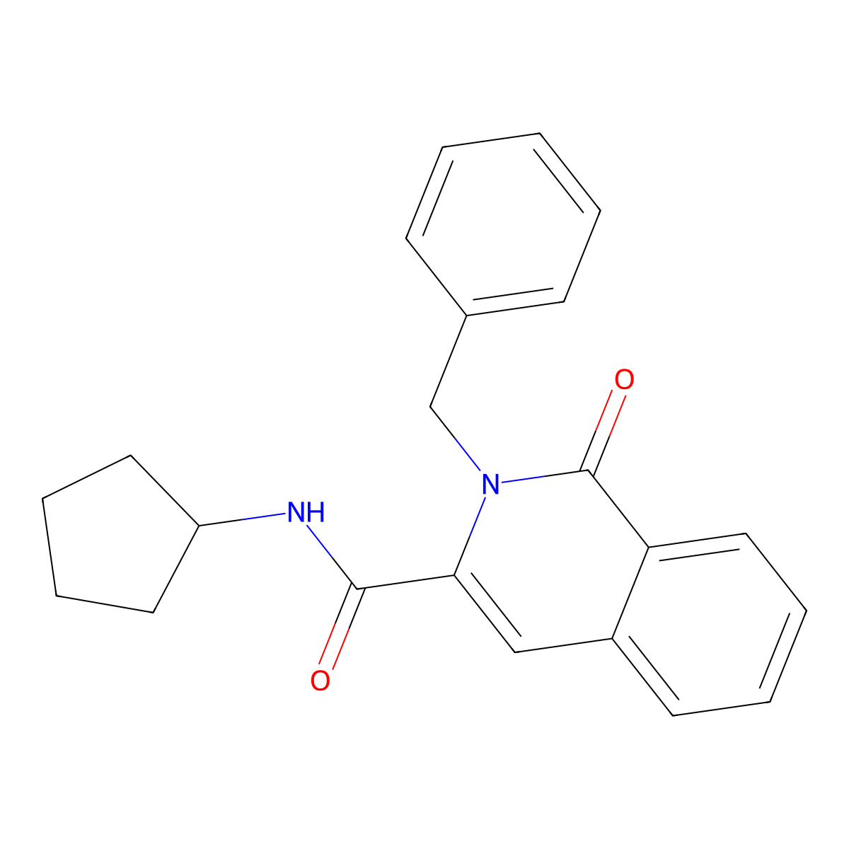 2-benzyl-N-cyclopentyl-1-oxo-1,2-dihydroisoquinoline-3-carboxamide molecular structure, CAS 3054590-11-0