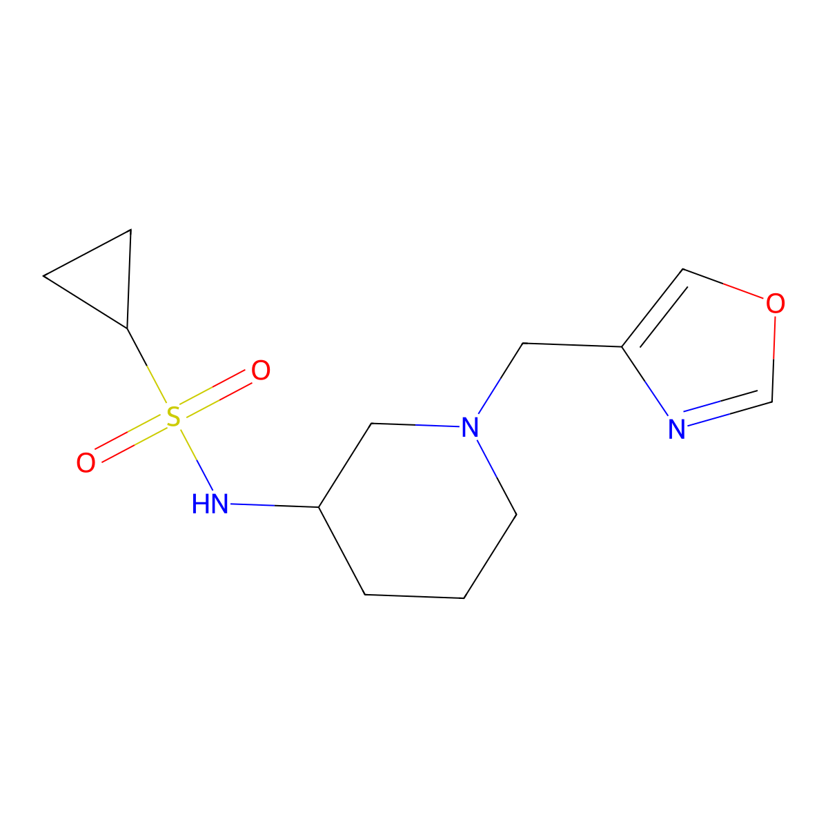 N-{1-[(1,3-oxazol-4-yl)methyl]piperidin-3-yl}cyclopropanesulfonamide molecular structure, CAS 3054590-16-5