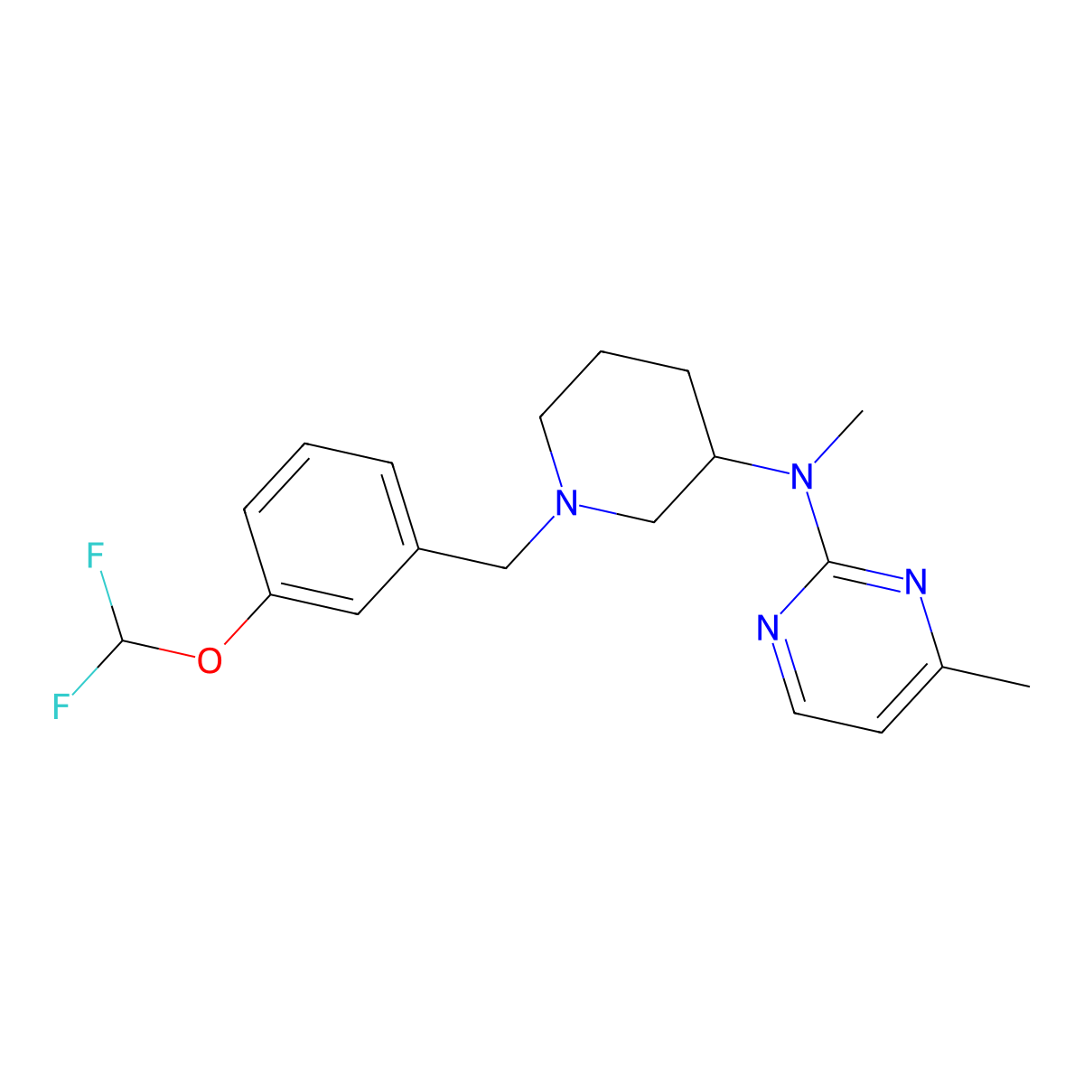 N-(1-{[3-(difluoromethoxy)phenyl]methyl}piperidin-3-yl)-N,4-dimethylpyrimidin-2-amine molecular structure, CAS 3054590-18-7