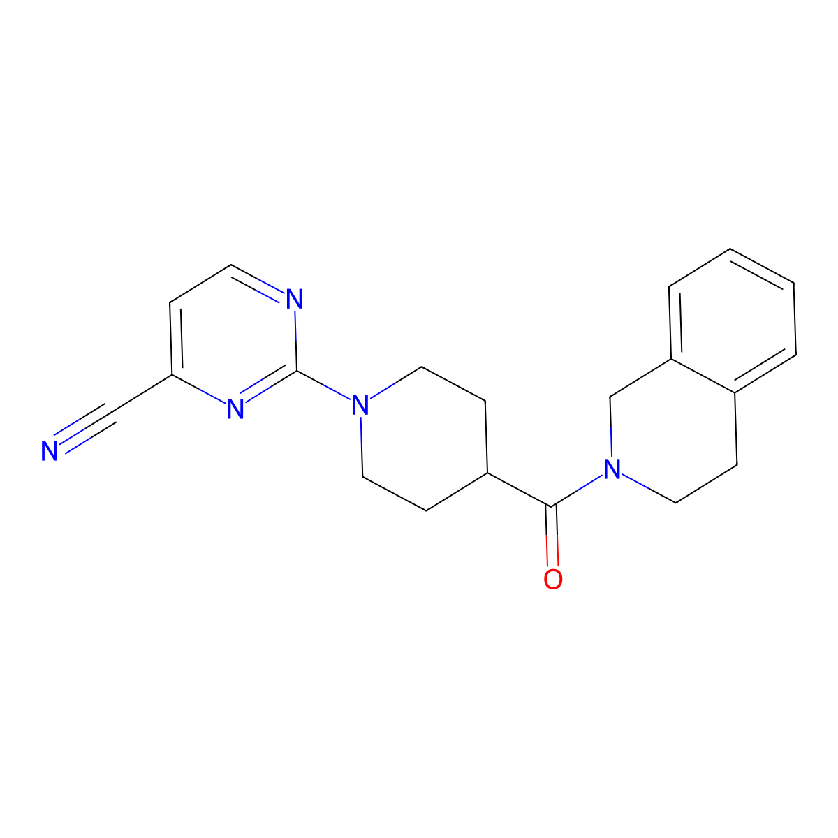 2-[4-(1,2,3,4-Tetrahydroisoquinoline-2-carbonyl)piperidin-1-yl]pyrimidine-4-carbonitrile molecular structure, CAS 3054590-19-8