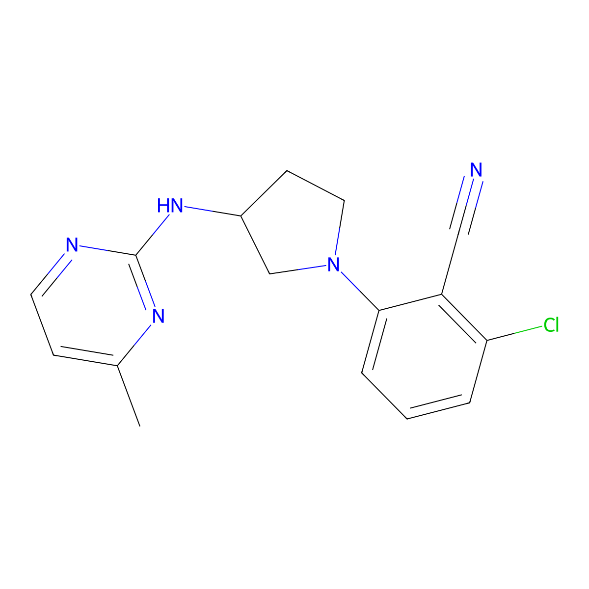 2-Chloro-6-[3-[(4-methylpyrimidin-2-yl)amino]pyrrolidin-1-yl]benzonitrile molecular structure, CAS 3054590-21-2