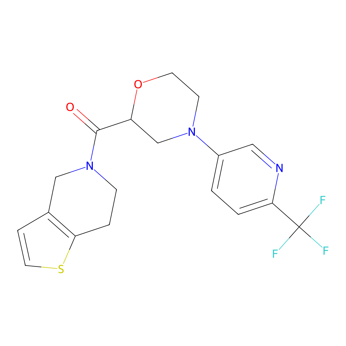 2-{4H,5H,6H,7H-thieno[3,2-c]pyridine-5-carbonyl}-4-[6-(trifluoromethyl)pyridin-3-yl]morpholine molecular structure, CAS 3054590-23-4