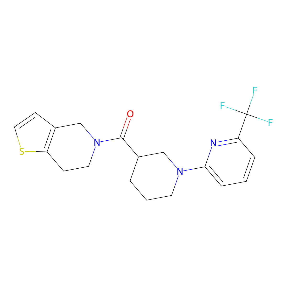 2-(3-{4H,5H,6H,7H-thieno[3,2-c]pyridine-5-carbonyl}piperidin-1-yl)-6-(trifluoromethyl)pyridine molecular structure, CAS 3054590-25-6