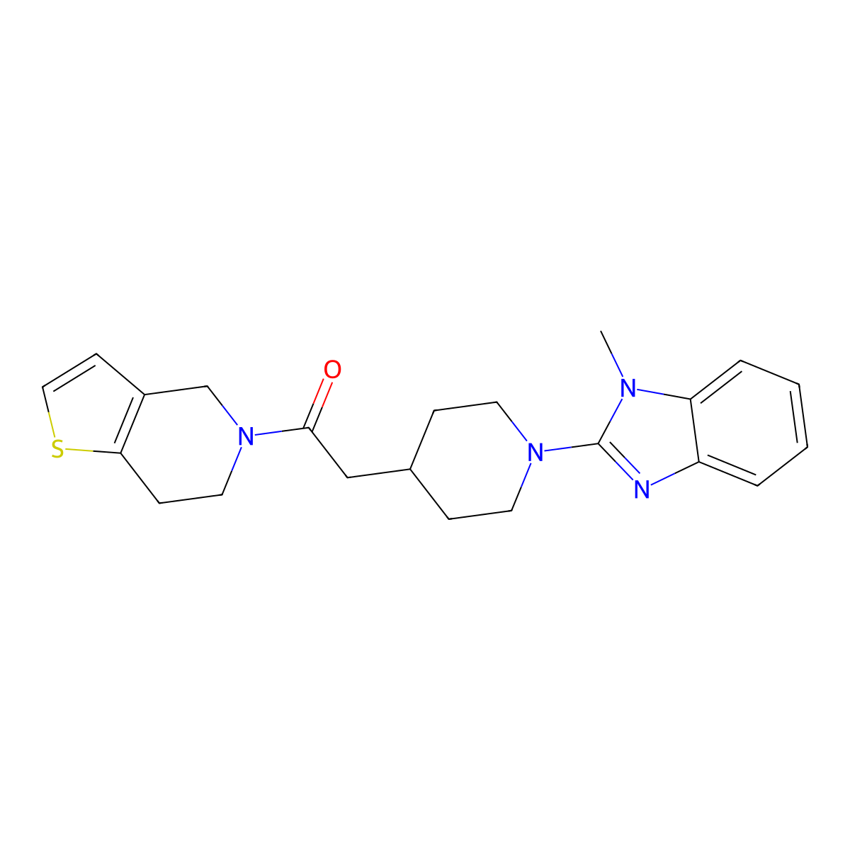 2-[1-(1-methyl-1H-1,3-benzodiazol-2-yl)piperidin-4-yl]-1-{4H,5H,6H,7H-thieno[3,2-c]pyridin-5-yl}ethan-1-one molecular structure, CAS 3054590-33-6