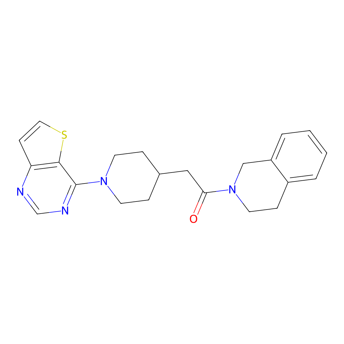 1-(1,2,3,4-Tetrahydroisoquinolin-2-yl)-2-(1-{thieno[3,2-d]pyrimidin-4-yl}piperidin-4-yl)ethan-1-one molecular structure, CAS 3054590-36-9