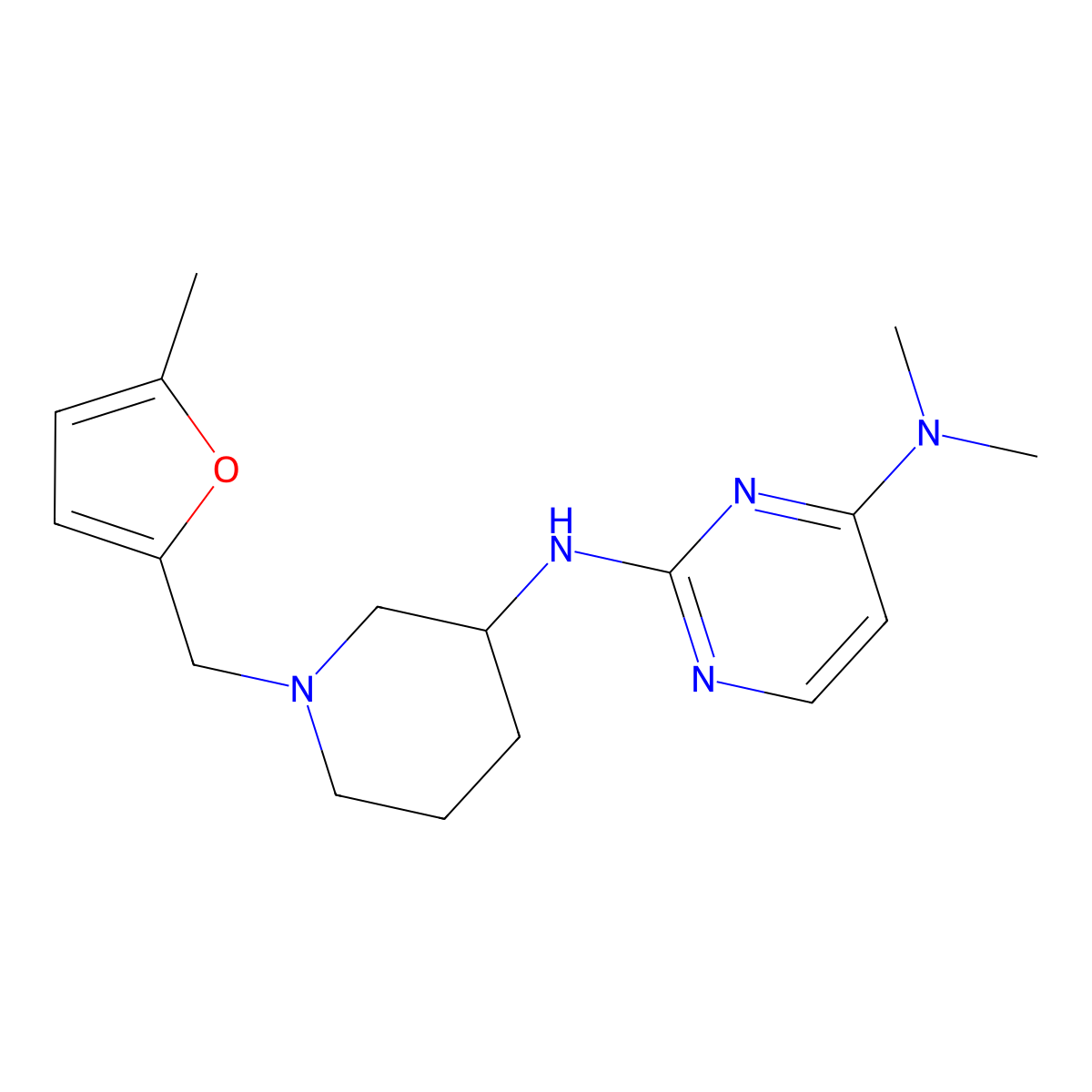 N4,N4-dimethyl-N2-{1-[(5-methylfuran-2-yl)methyl]piperidin-3-yl}pyrimidine-2,4-diamine molecular structure, CAS 3054590-38-1
