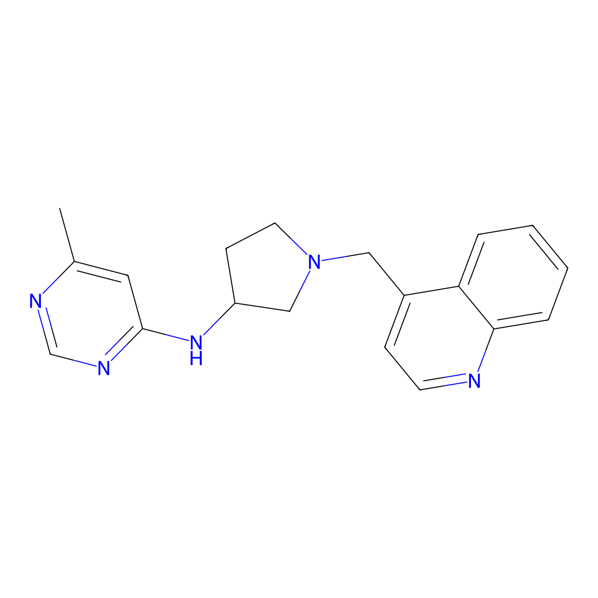 6-methyl-N-{1-[(quinolin-4-yl)methyl]pyrrolidin-3-yl}pyrimidin-4-amine molecular structure, CAS 3054590-47-2
