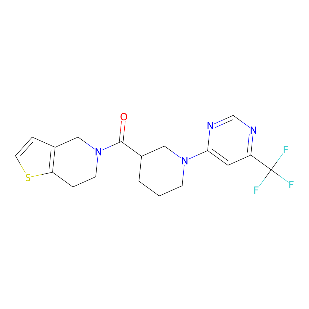 4-(3-{4H,5H,6H,7H-thieno[3,2-c]pyridine-5-carbonyl}piperidin-1-yl)-6-(trifluoromethyl)pyrimidine molecular structure, CAS 3054590-52-9