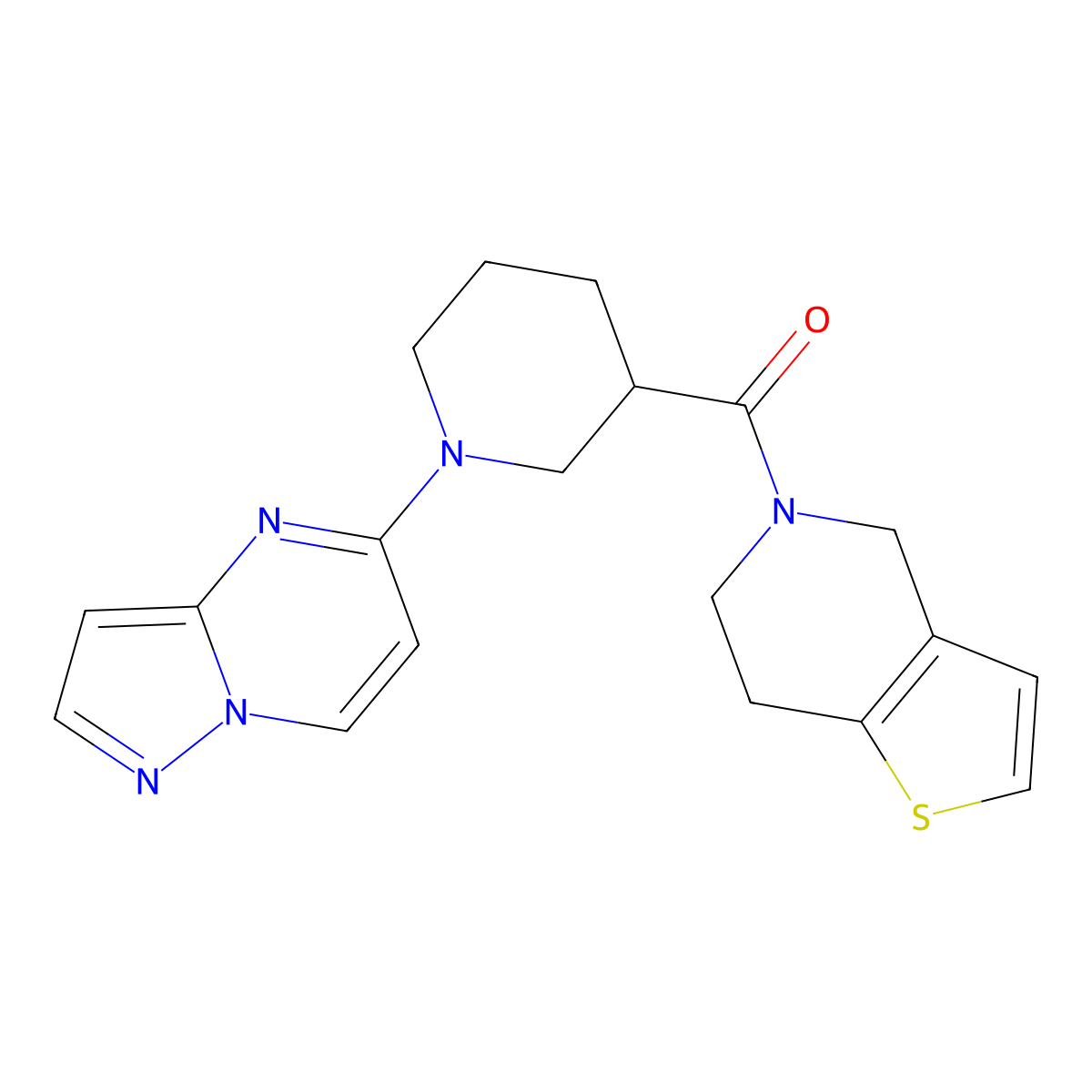 1-{pyrazolo[1,5-a]pyrimidin-5-yl}-3-{4H,5H,6H,7H-thieno[3,2-c]pyridine-5-carbonyl}piperidine molecular structure, CAS 3054590-53-0