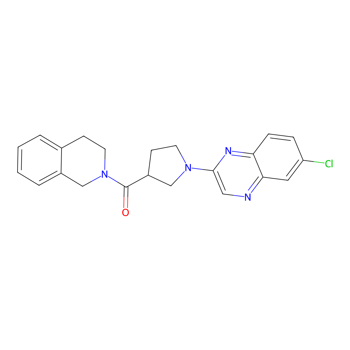 6-Chloro-2-[3-(1,2,3,4-tetrahydroisoquinoline-2-carbonyl)pyrrolidin-1-yl]quinoxaline molecular structure, CAS 3054590-57-4