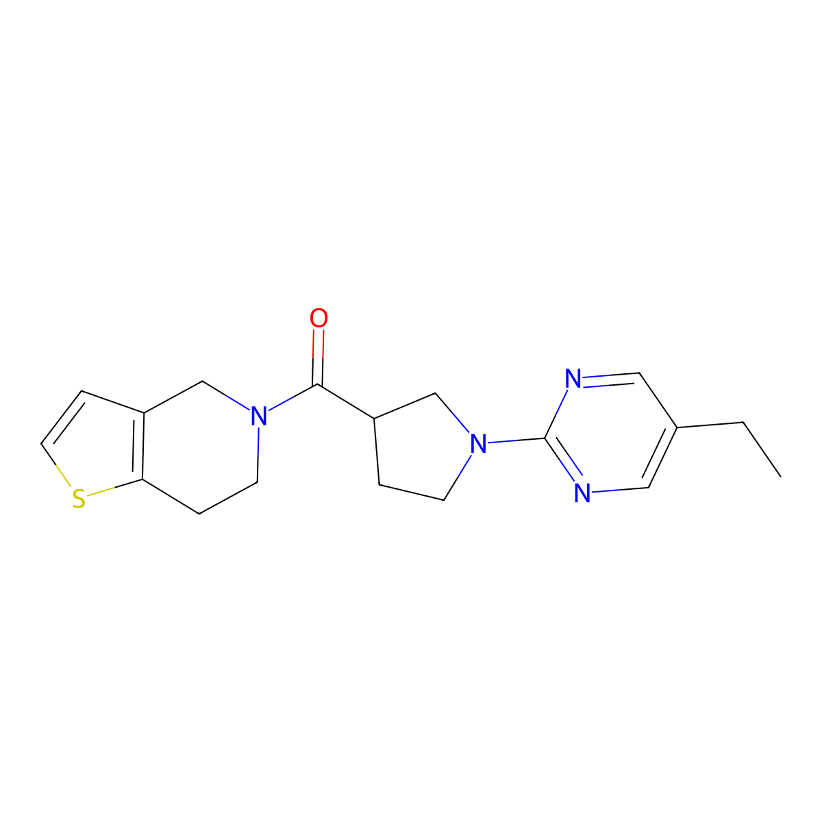 5-ethyl-2-(3-{4H,5H,6H,7H-thieno[3,2-c]pyridine-5-carbonyl}pyrrolidin-1-yl)pyrimidine molecular structure, CAS 3054590-59-6