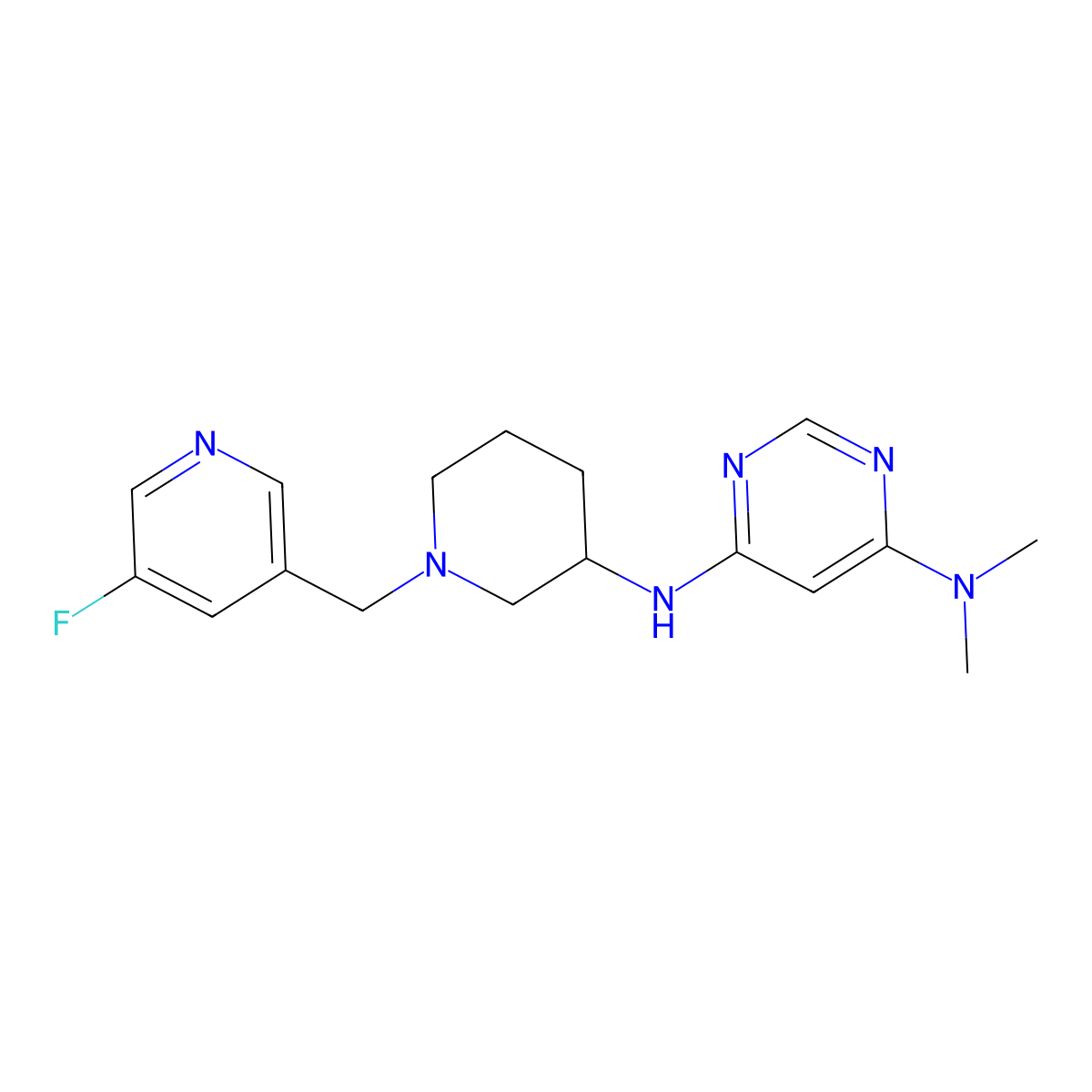 6-N-[1-[(5-fluoro-3-pyridinyl)methyl]piperidin-3-yl]-4-N,4-N-dimethylpyrimidine-4,6-diamine molecular structure, CAS 3054590-62-1
