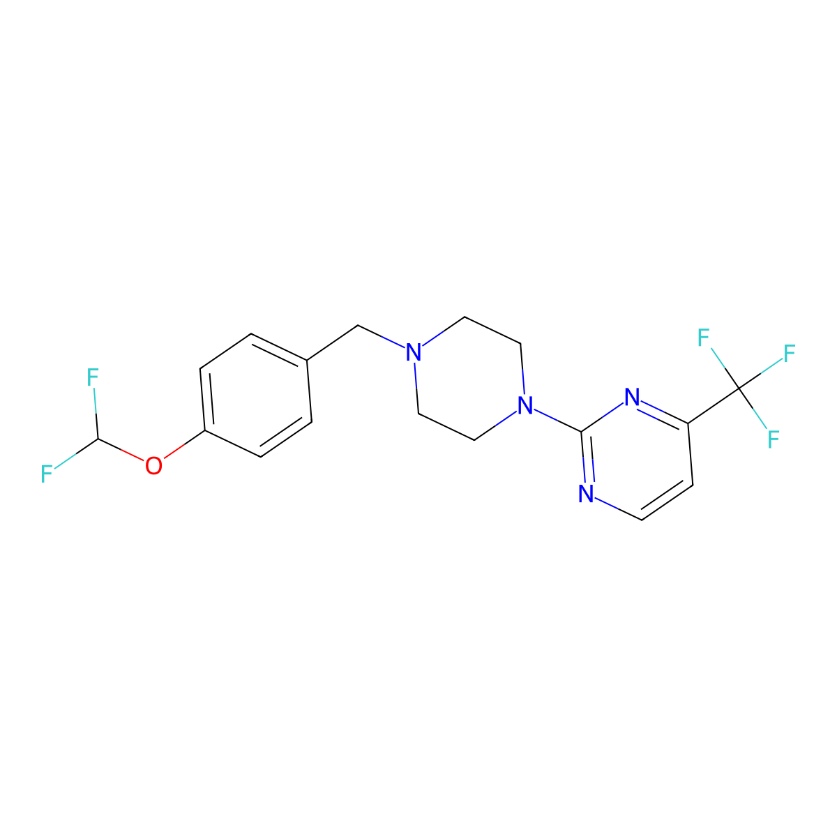 2-(4-{[4-(Difluoromethoxy)phenyl]methyl}piperazin-1-yl)-4-(trifluoromethyl)pyrimidine molecular structure, CAS 3054590-72-3