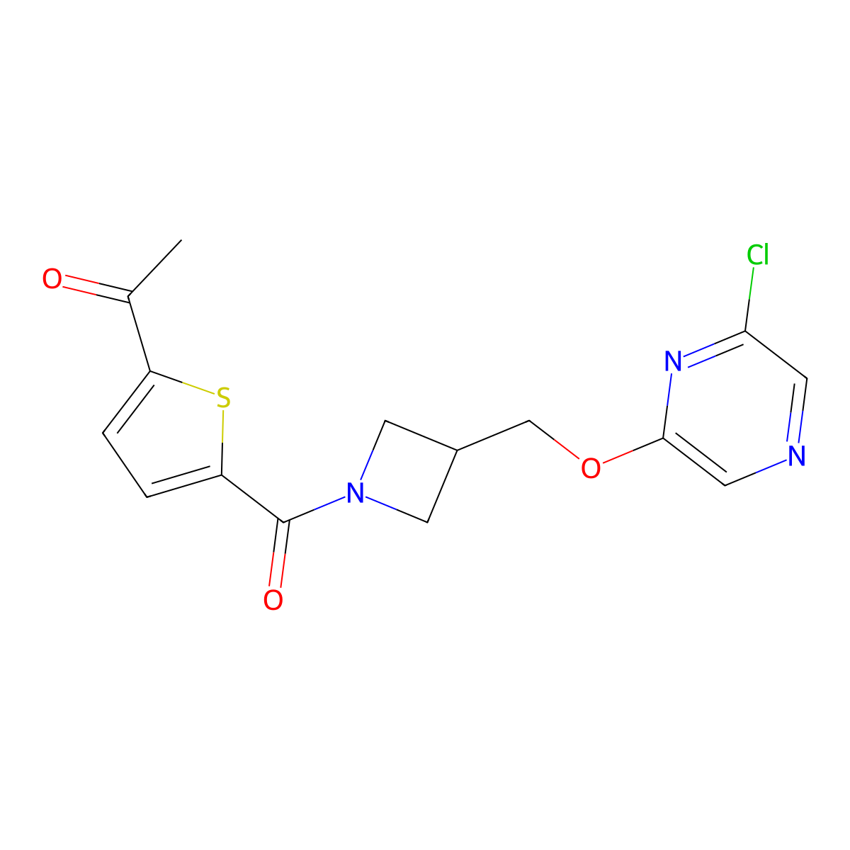 1-[5-(3-{[(6-Chloropyrazin-2-yl)oxy]methyl}azetidine-1-carbonyl)thiophen-2-yl]ethan-1-one molecular structure, CAS 3054590-75-6