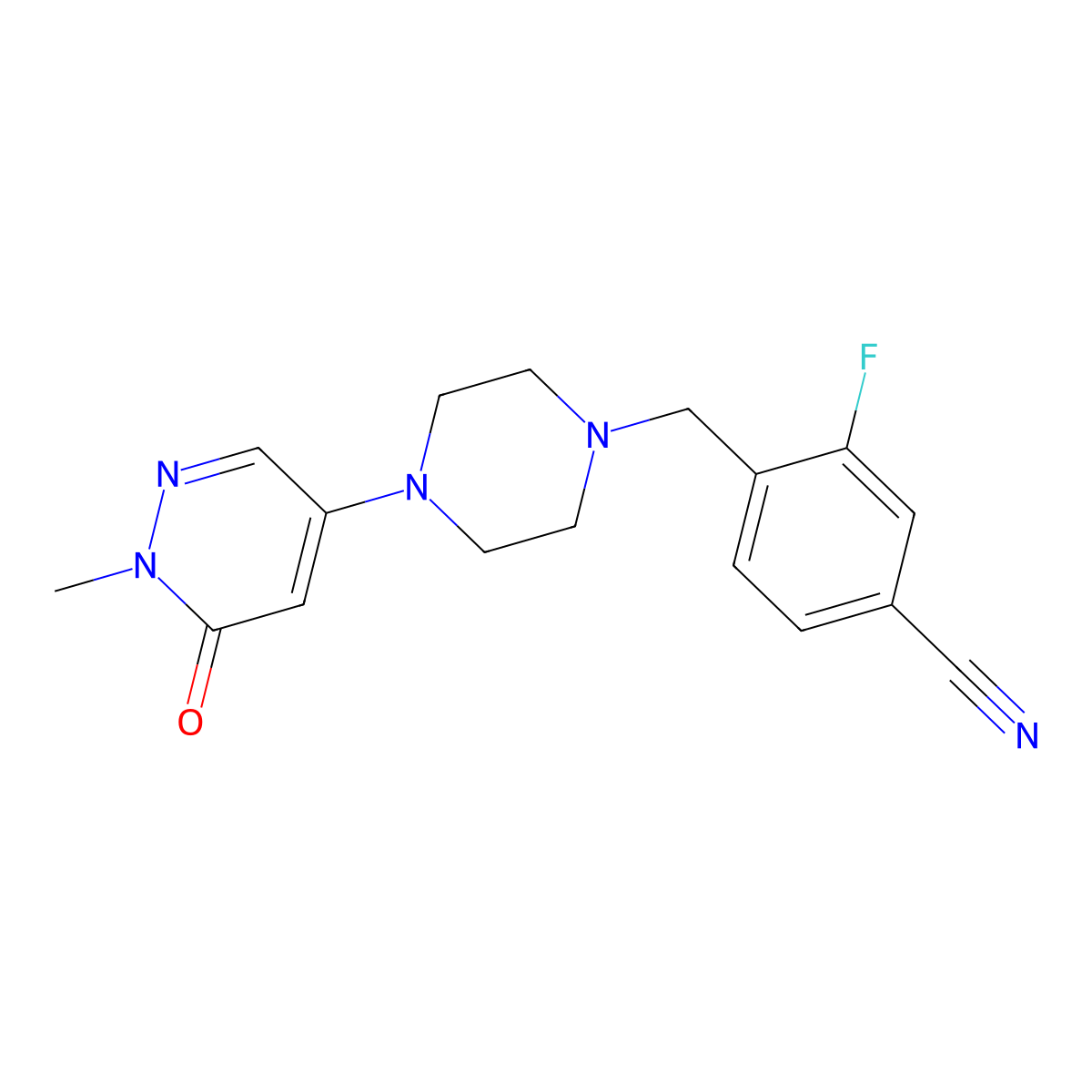 3-Fluoro-4-{[4-(1-methyl-6-oxo-1,6-dihydropyridazin-4-yl)piperazin-1-yl]methyl}benzonitrile molecular structure, CAS 3054590-77-8