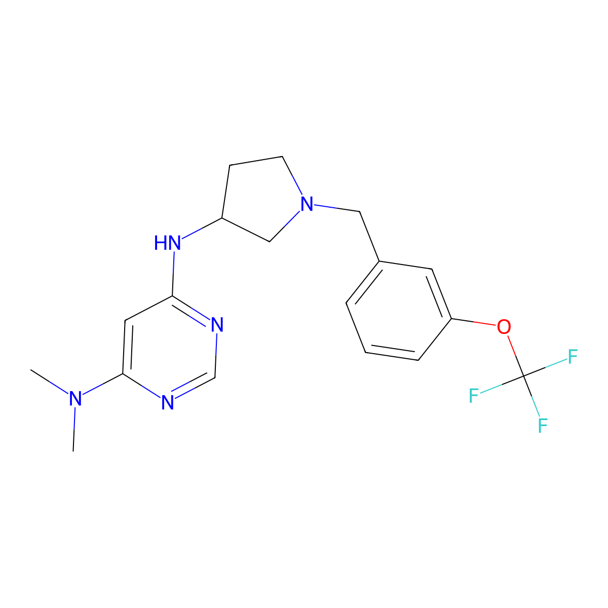 N4,N4-dimethyl-N6-(1-{[3-(trifluoromethoxy)phenyl]methyl}pyrrolidin-3-yl)pyrimidine-4,6-diamine molecular structure, CAS 3054590-78-9