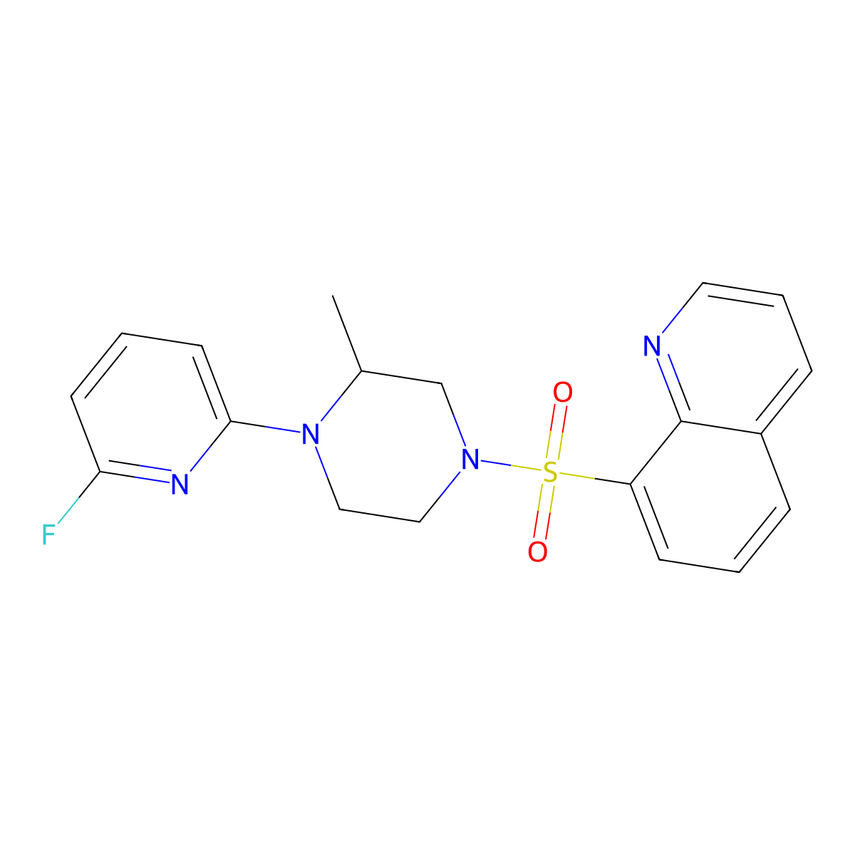 8-{[4-(6-Fluoropyridin-2-yl)-3-methylpiperazin-1-yl]sulfonyl}quinoline molecular structure, CAS 3054590-79-0