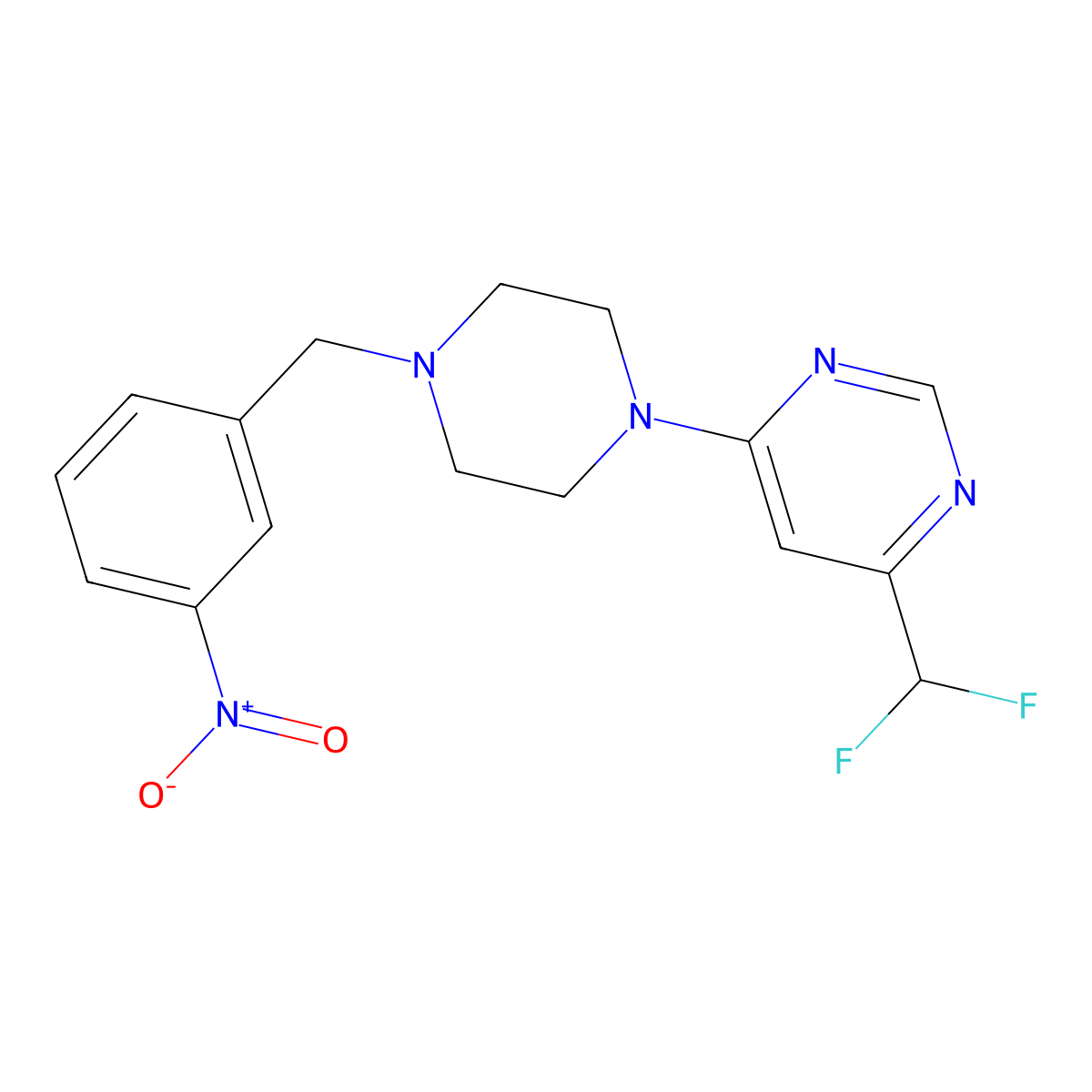 4-(Difluoromethyl)-6-{4-[(3-nitrophenyl)methyl]piperazin-1-yl}pyrimidine molecular structure, CAS 3054590-80-3