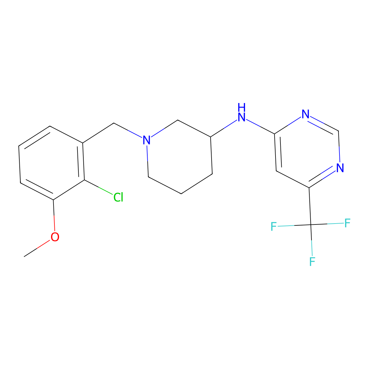 N-[1-[(2-chloro-3-methoxyphenyl)methyl]piperidin-3-yl]-6-(trifluoromethyl)pyrimidin-4-amine molecular structure, CAS 3054590-82-5