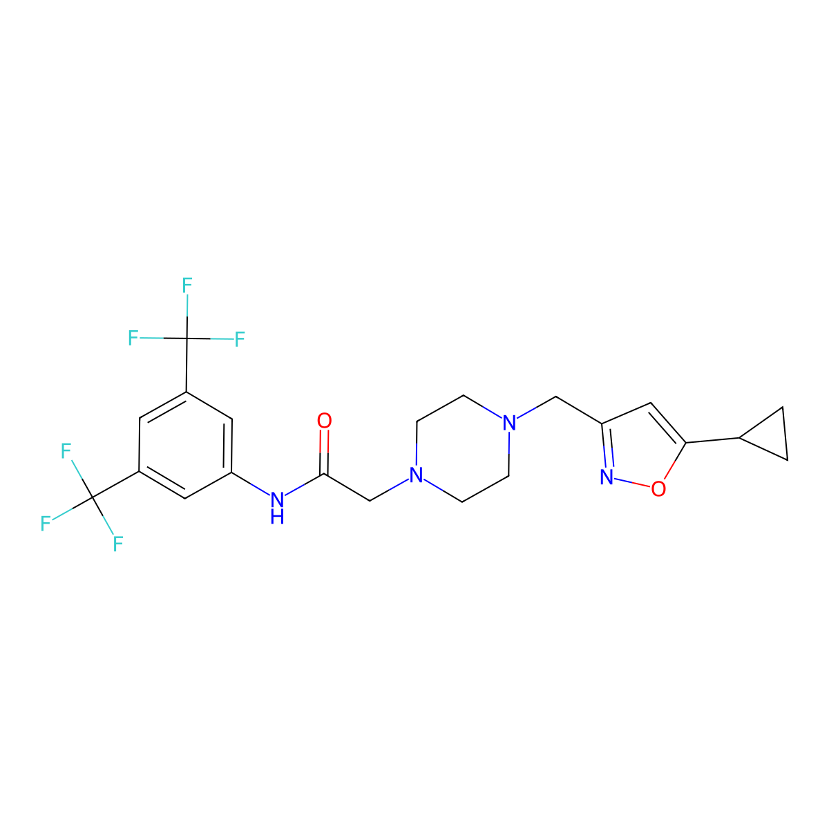 N-[3,5-bis(trifluoromethyl)phenyl]-2-{4-[(5-cyclopropyl-1,2-oxazol-3-yl)methyl]piperazin-1-yl}acetamide molecular structure, CAS 3054590-83-6