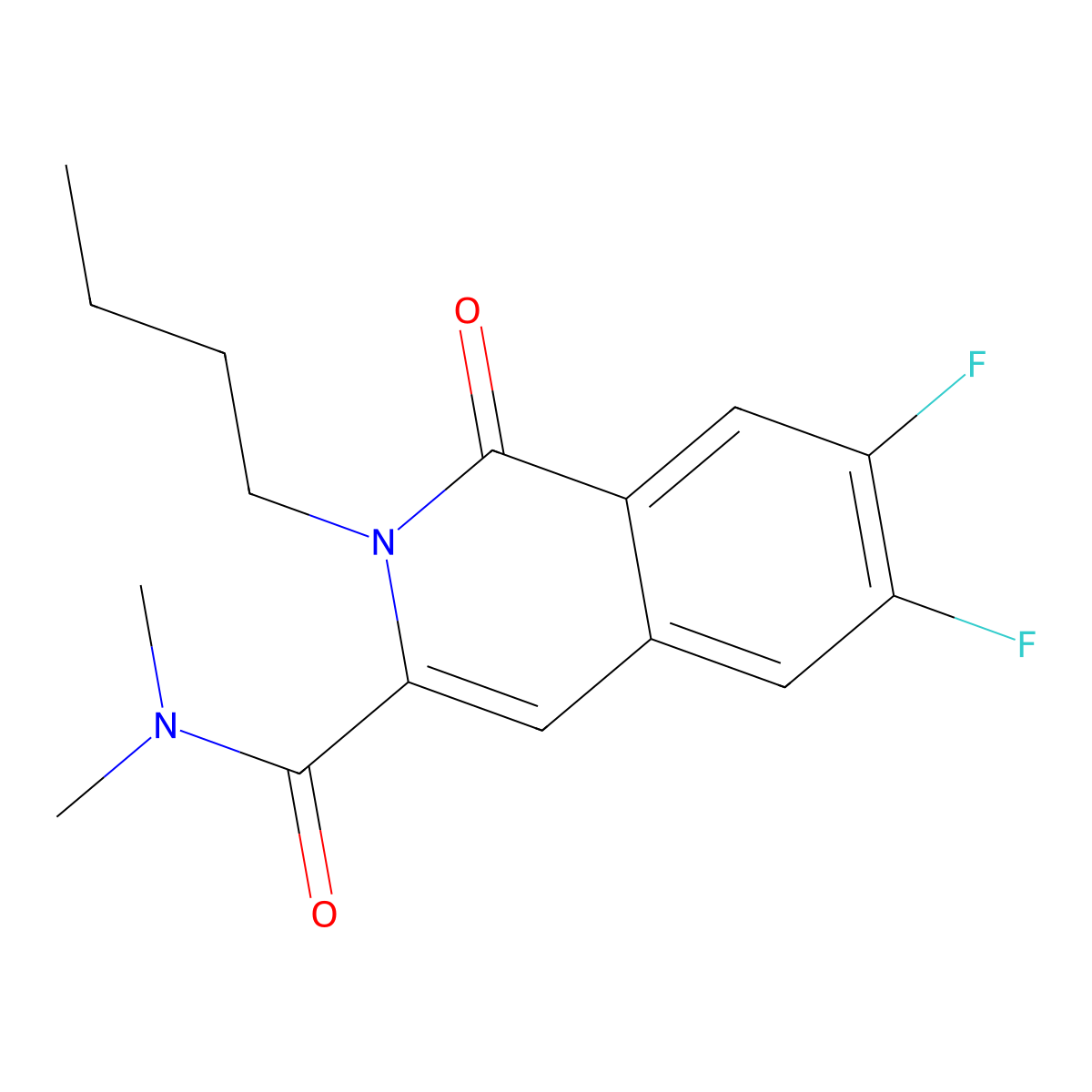 2-butyl-6,7-difluoro-N,N-dimethyl-1-oxo-1,2-dihydroisoquinoline-3-carboxamide molecular structure, CAS 3054590-87-0