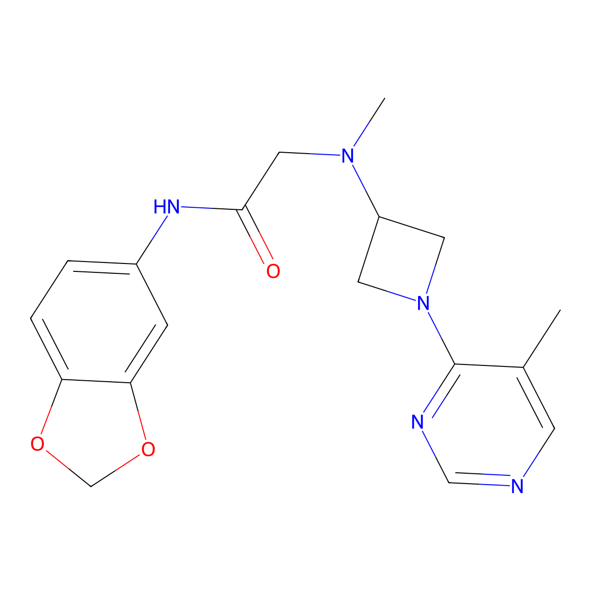 N-(2H-1,3-benzodioxol-5-yl)-2-{methyl[1-(5-methylpyrimidin-4-yl)azetidin-3-yl]amino}acetamide molecular structure, CAS 3054590-89-2