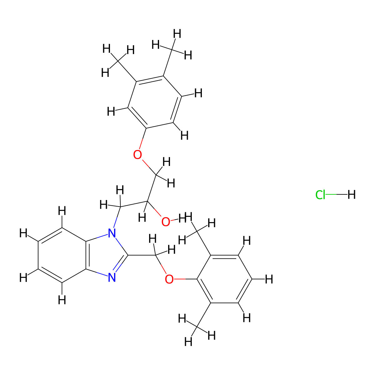 1-(3,4-dimethylphenoxy)-3-{2-[(2,6-dimethylphenoxy)methyl]-1H-1,3-benzodiazol-1-yl}propan-2-ol hydrochloride molecular structure, CAS 3054590-92-7