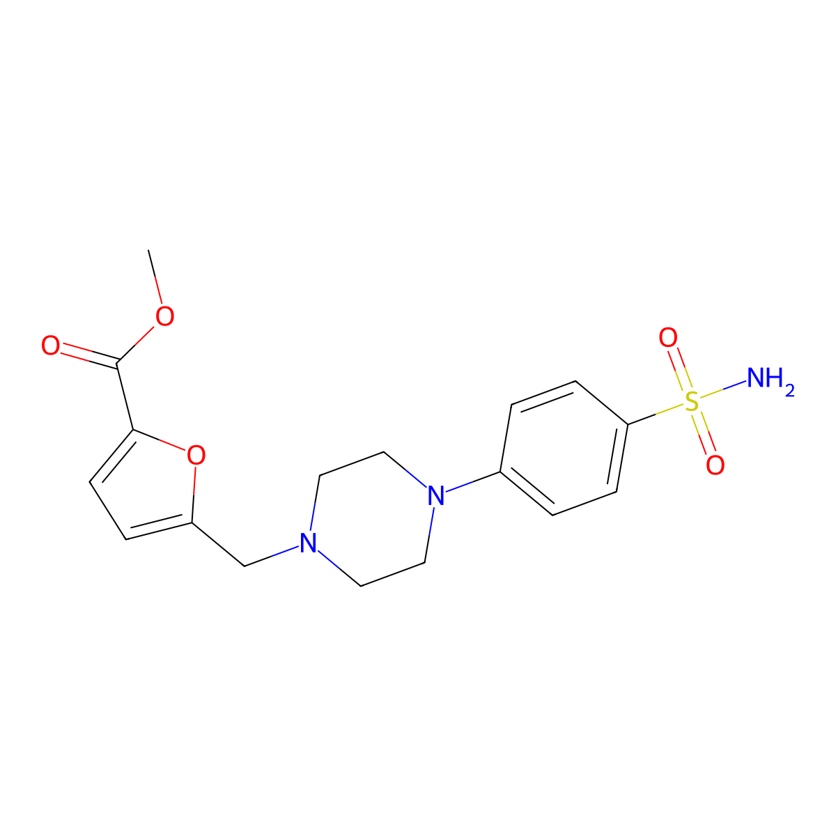 Methyl 5-{[4-(4-sulfamoylphenyl)piperazin-1-yl]methyl}furan-2-carboxylate molecular structure, CAS 3054590-96-1