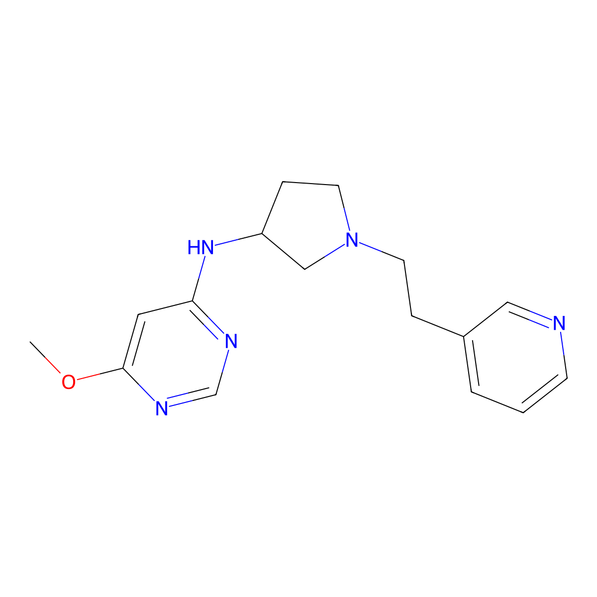 6-methoxy-N-{1-[2-(pyridin-3-yl)ethyl]pyrrolidin-3-yl}pyrimidin-4-amine molecular structure, CAS 3054591-00-0