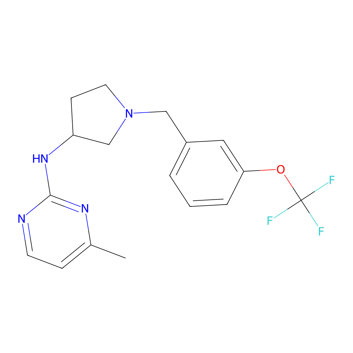 4-methyl-N-(1-{[3-(trifluoromethoxy)phenyl]methyl}pyrrolidin-3-yl)pyrimidin-2-amine molecular structure, CAS 3054591-02-2