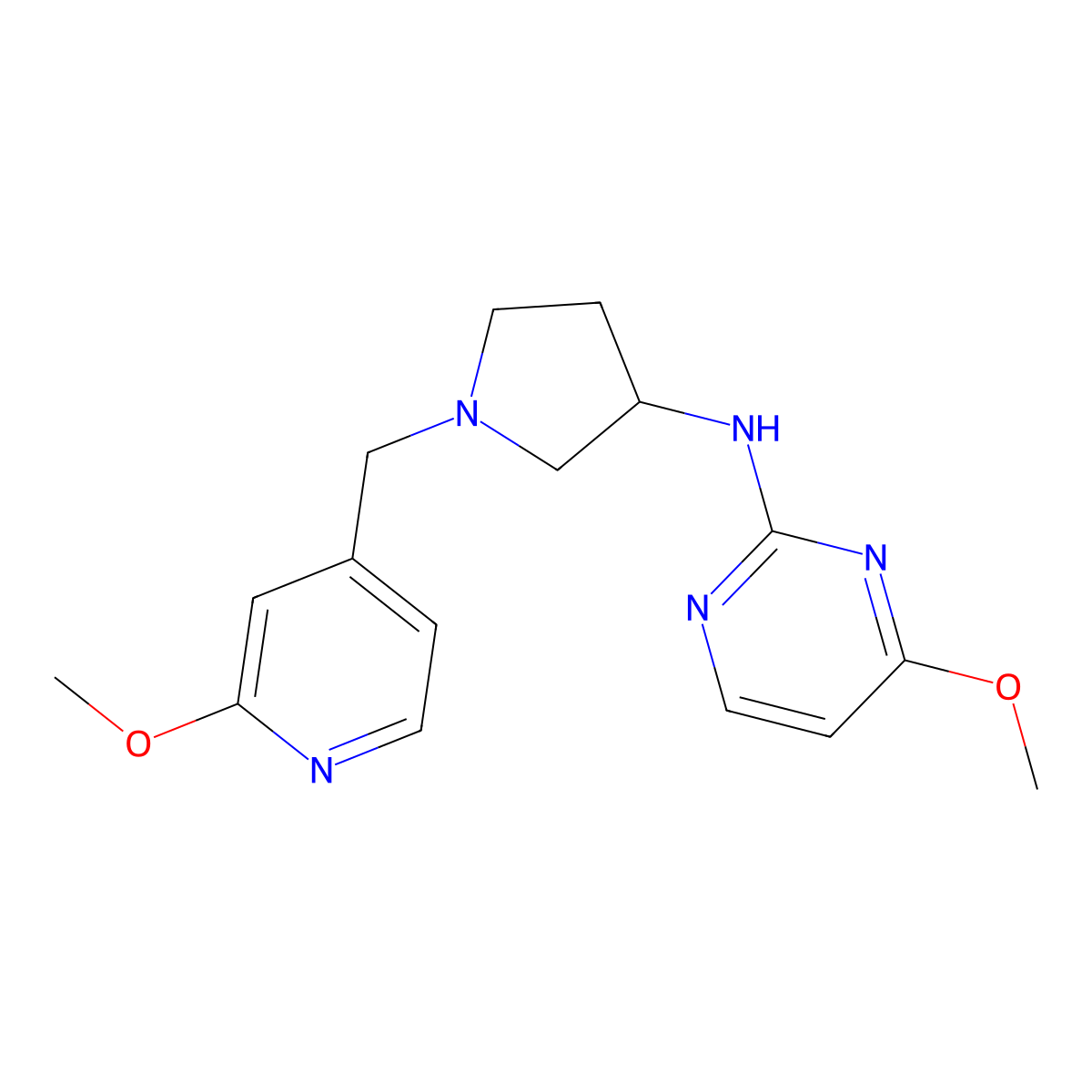 4-methoxy-N-{1-[(2-methoxypyridin-4-yl)methyl]pyrrolidin-3-yl}pyrimidin-2-amine molecular structure, CAS 3054591-06-6