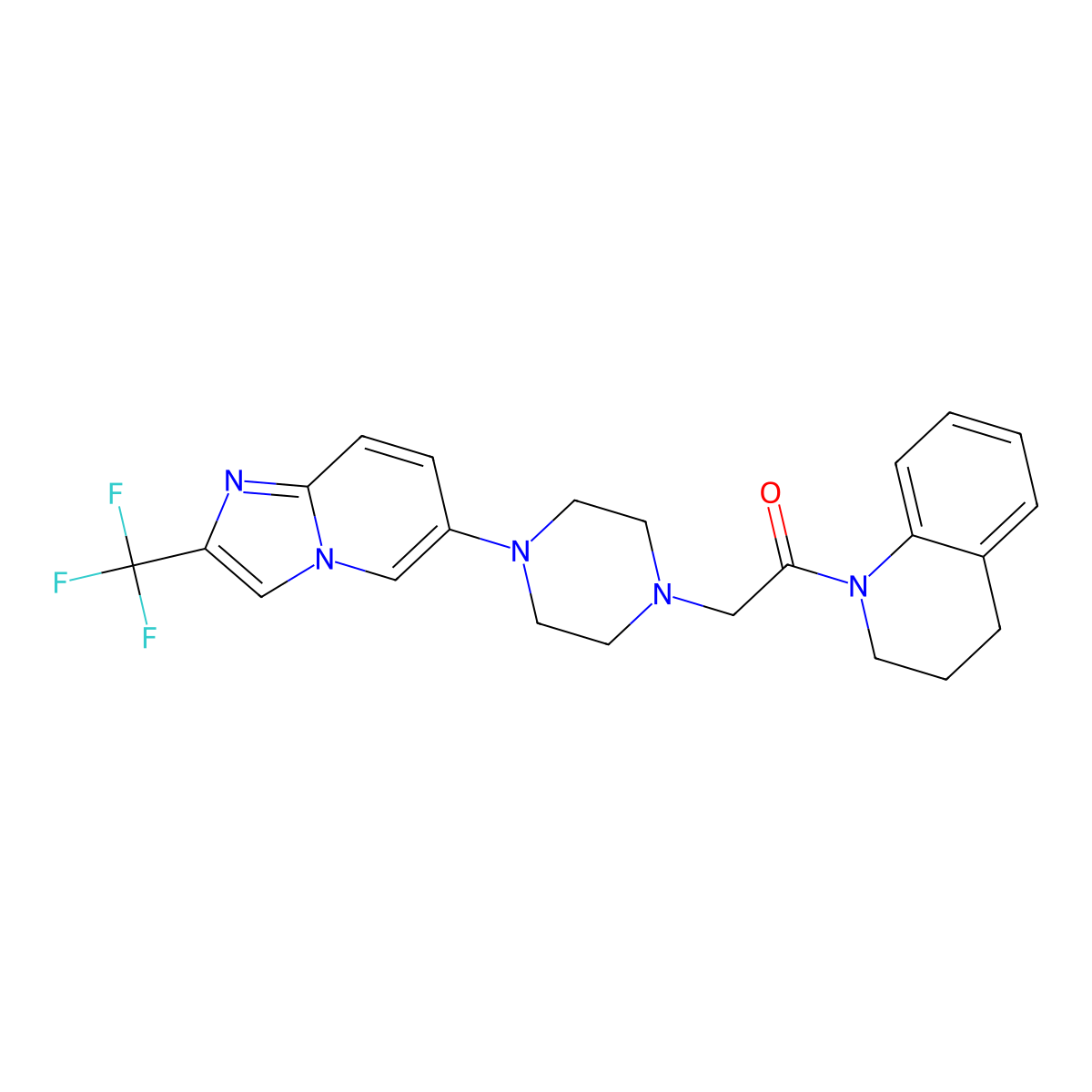 1-(1,2,3,4-Tetrahydroquinolin-1-yl)-2-{4-[2-(trifluoromethyl)imidazo[1,2-a]pyridin-6-yl]piperazin-1-yl}ethan-1-one molecular structure, CAS 3054591-07-7